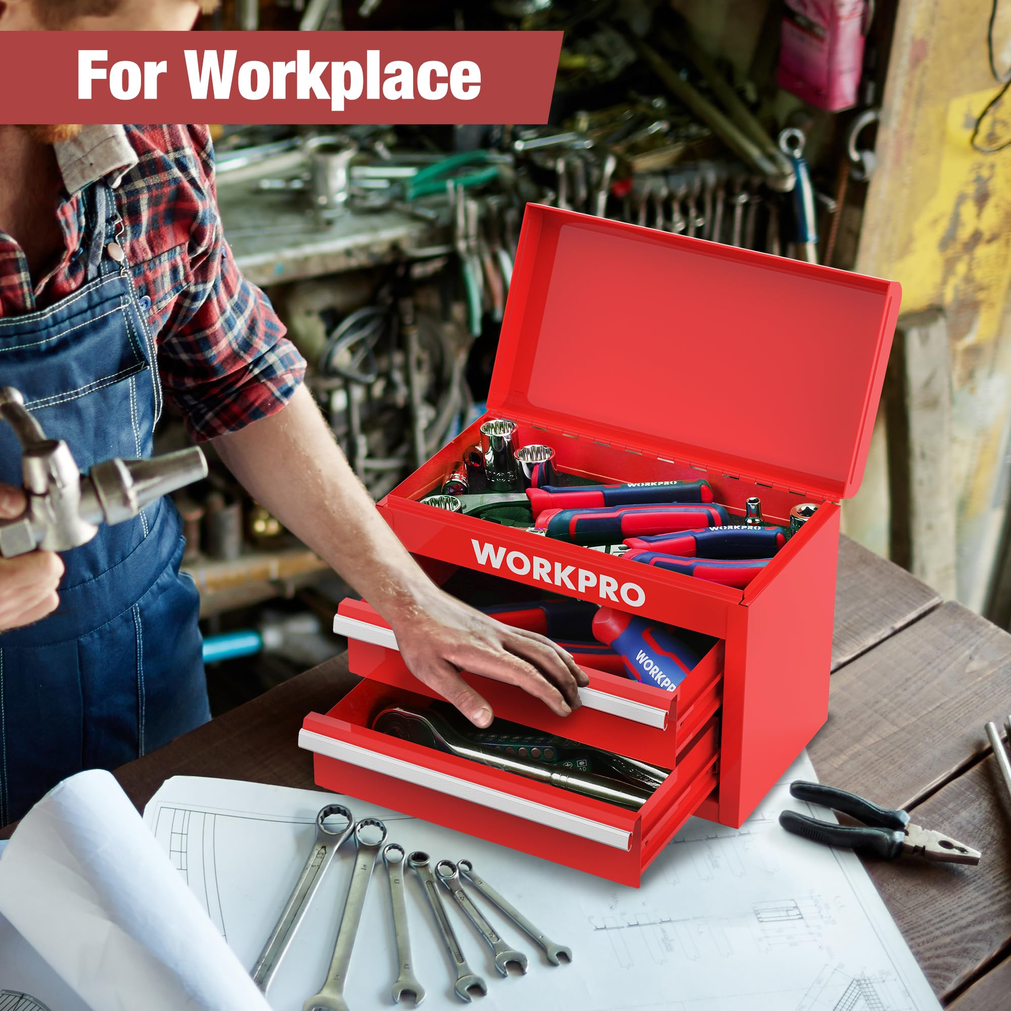 Foto 6 pulgar | Caja De Herramientas Workpro Mini De Metal Con 2 Cajones Y Almacenamiento Superior - Venta Internacional.