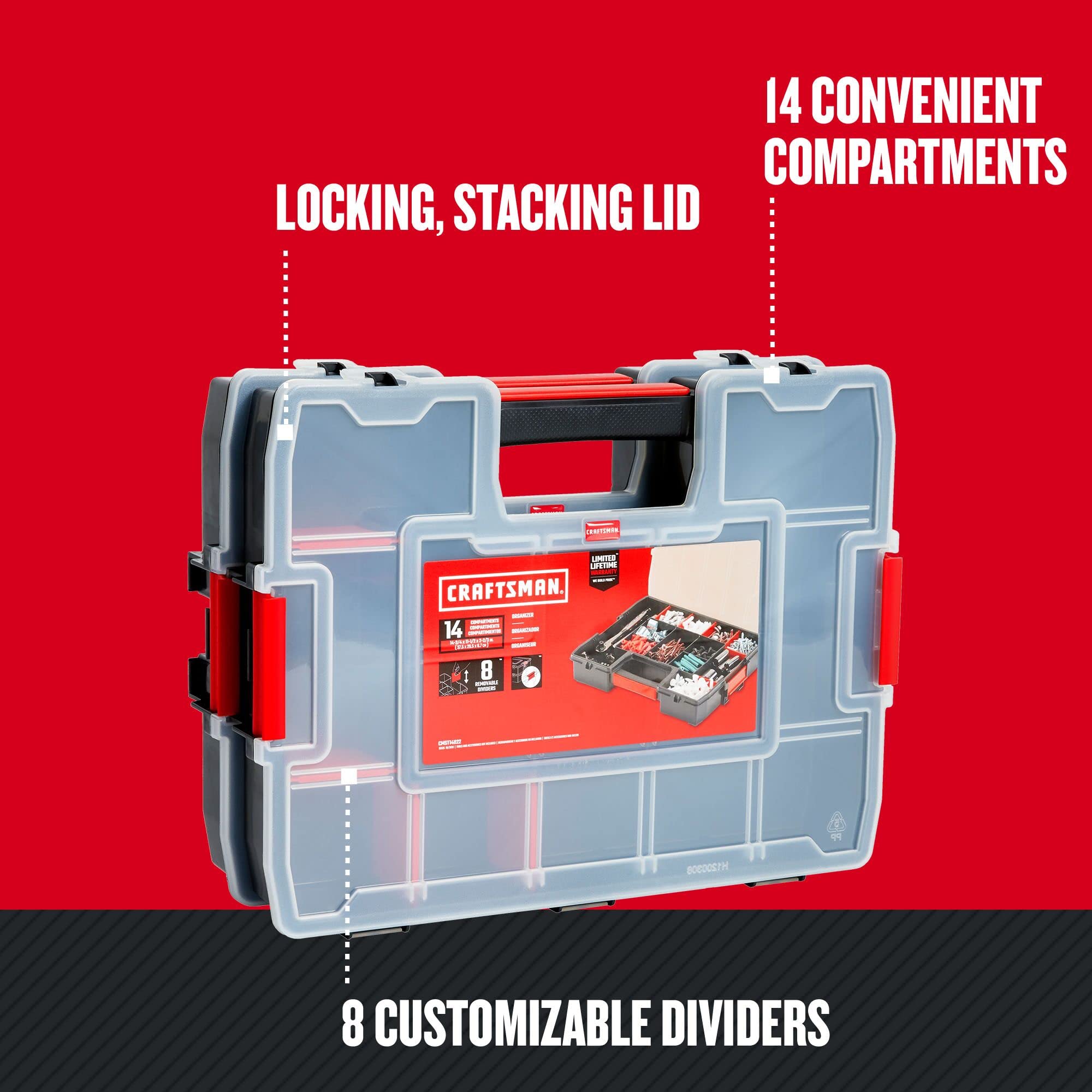 Foto 6 | Organizador De Herramientas Craftsman Cmst60944m, Paquete De 2 Con 14 Compartimentos - Venta Internacional.