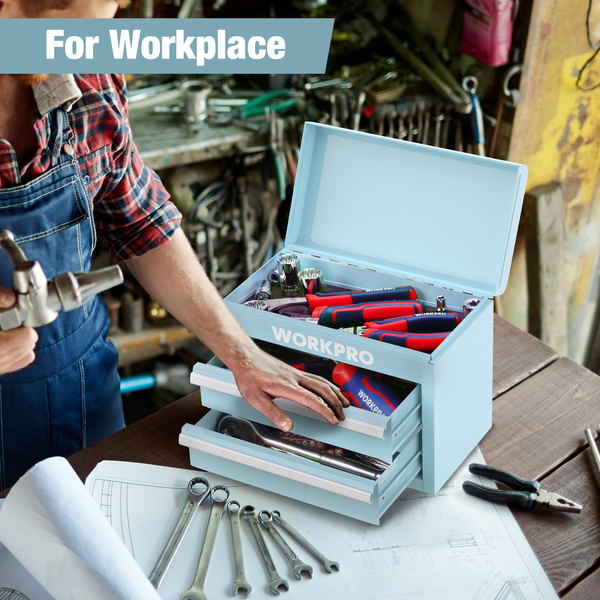 Foto 5 | Caja De Herramientas Workpro Mini De Metal Con 2 Cajones Y Almacenamiento En La Parte Superior - Venta Internacional.