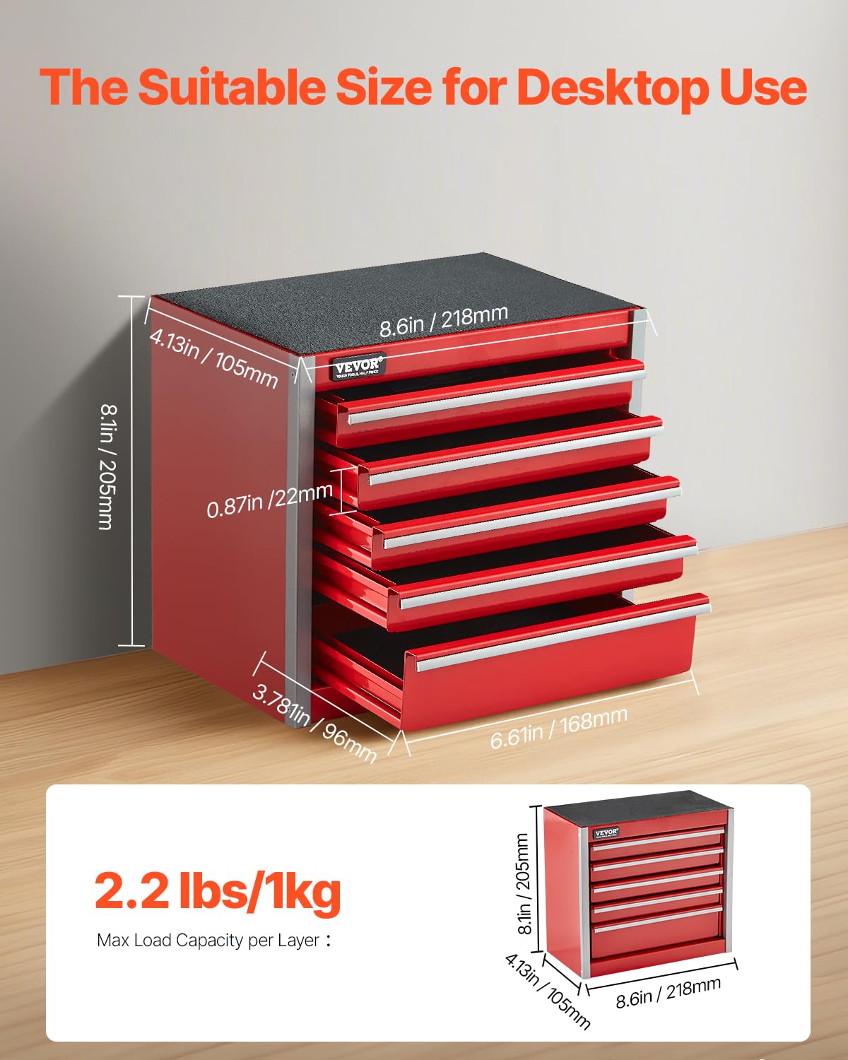 Foto 3 pulgar | Caja De Herramientas Vevor Metal Portátil De 22 Cm Con 5 Cajones, Color Rojo - Venta Internacional.