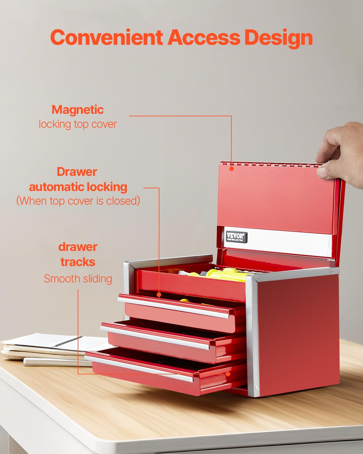Foto 5 pulgar | Caja De Herramientas Vevor Metal De 22 Cm Con 3 Cajones Portátil Con Forros De Eva - Venta Internacional.