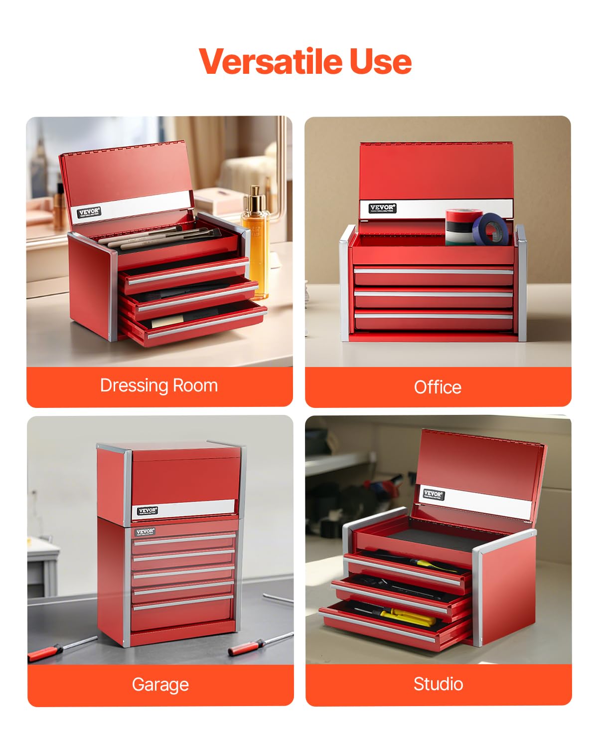 Foto 6 pulgar | Caja De Herramientas Vevor Metal De 22 Cm Con 3 Cajones Portátil Con Forros De Eva - Venta Internacional.