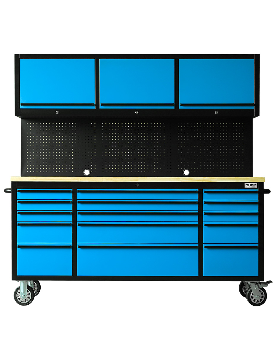 Foto 2 pulgar | Gabinete De Acero Inoxidable Color Azul 15 Cajones Y 3 Gabinetes Superiores