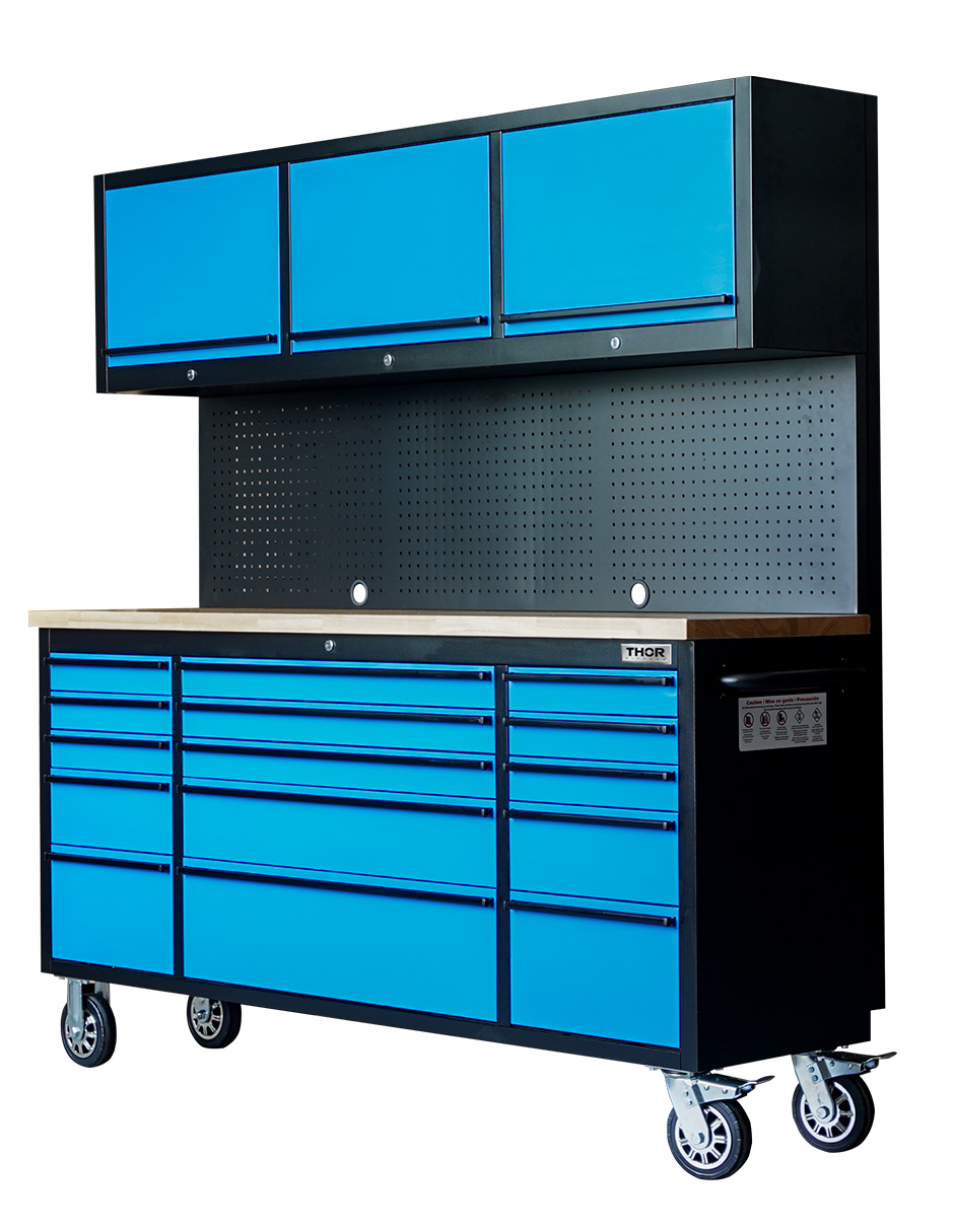 Foto 3 pulgar | Gabinete De Acero Inoxidable Color Azul 15 Cajones Y 3 Gabinetes Superiores
