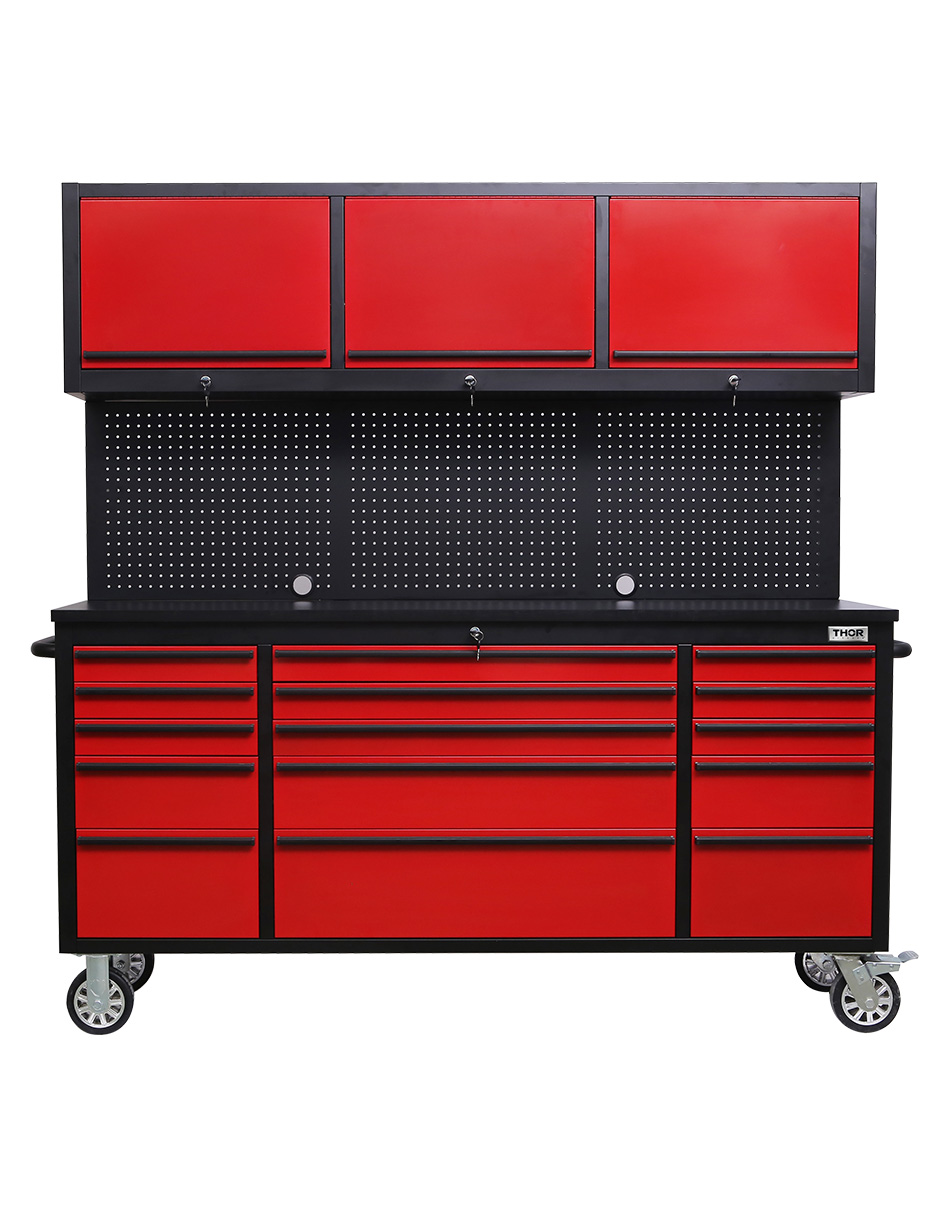 Foto 2 pulgar | Gabinete De Acero Inoxidable Color Rojo 15 Cajones Y 3 Gabinetes Superiores