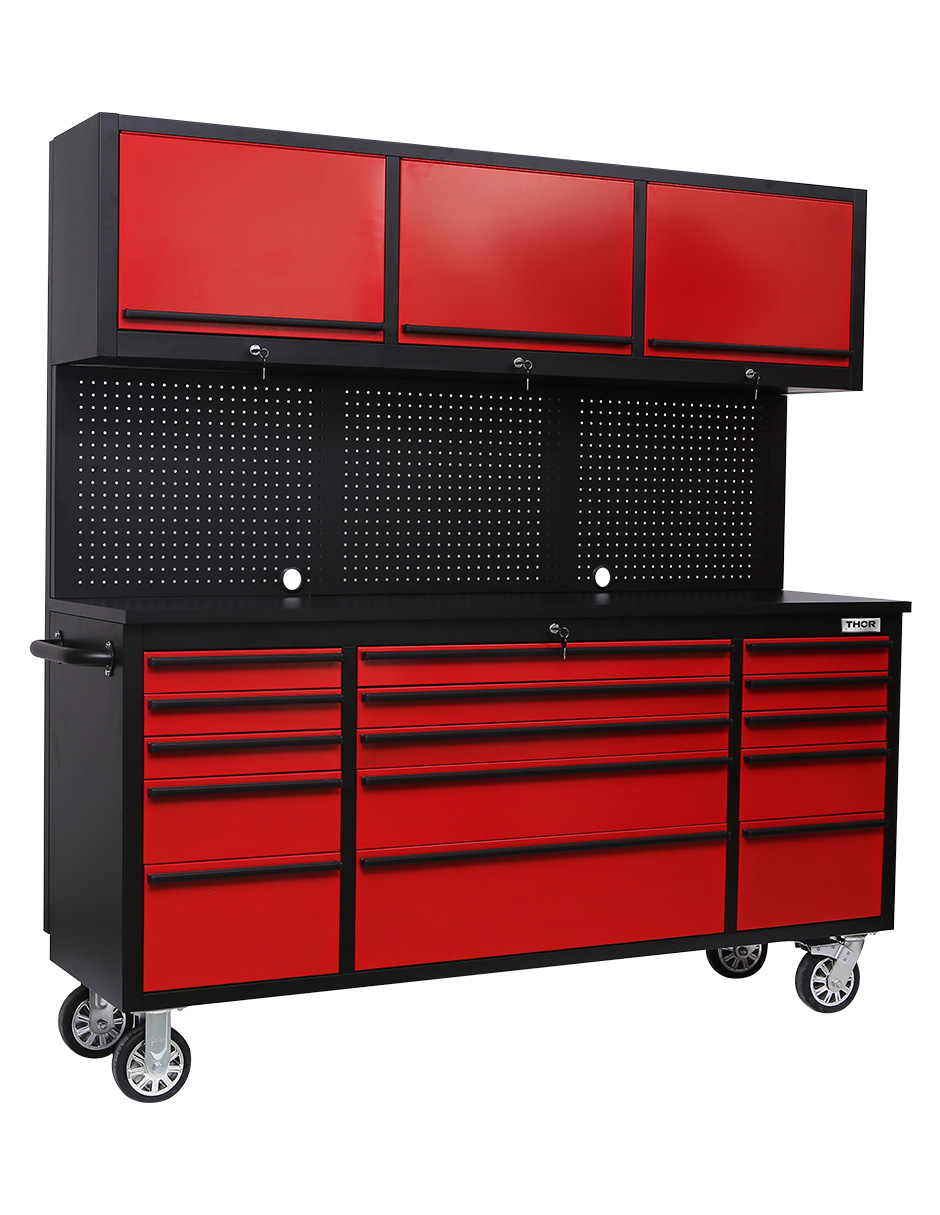 Foto 2 | Gabinete De Acero Inoxidable Color Rojo 15 Cajones Y 3 Gabinetes Superiores