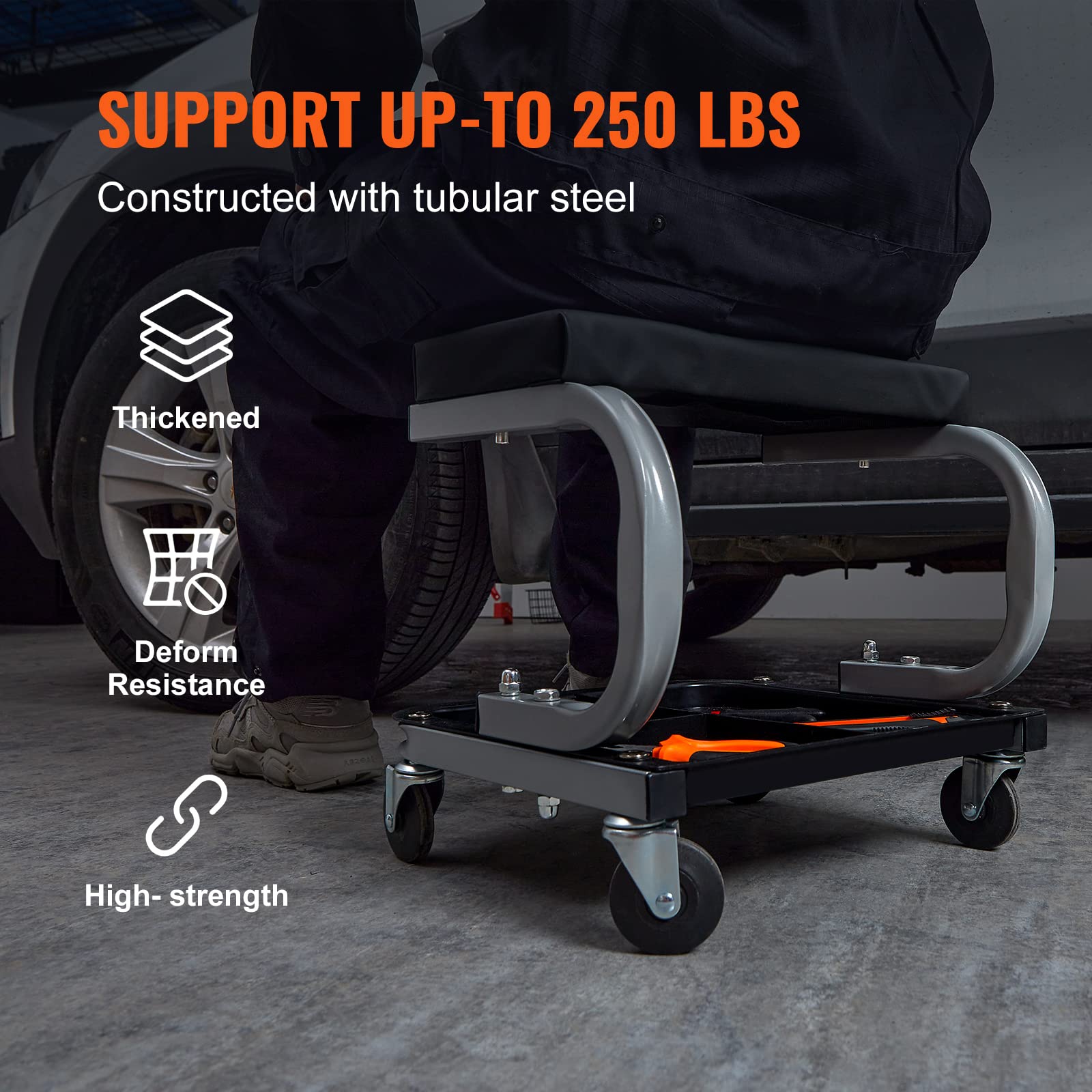 Foto 5 pulgar | Asiento De Garaje O Taller Rolling Creeper Vevor, 113 Kg De Capacidad, Negro - Venta Internacional.