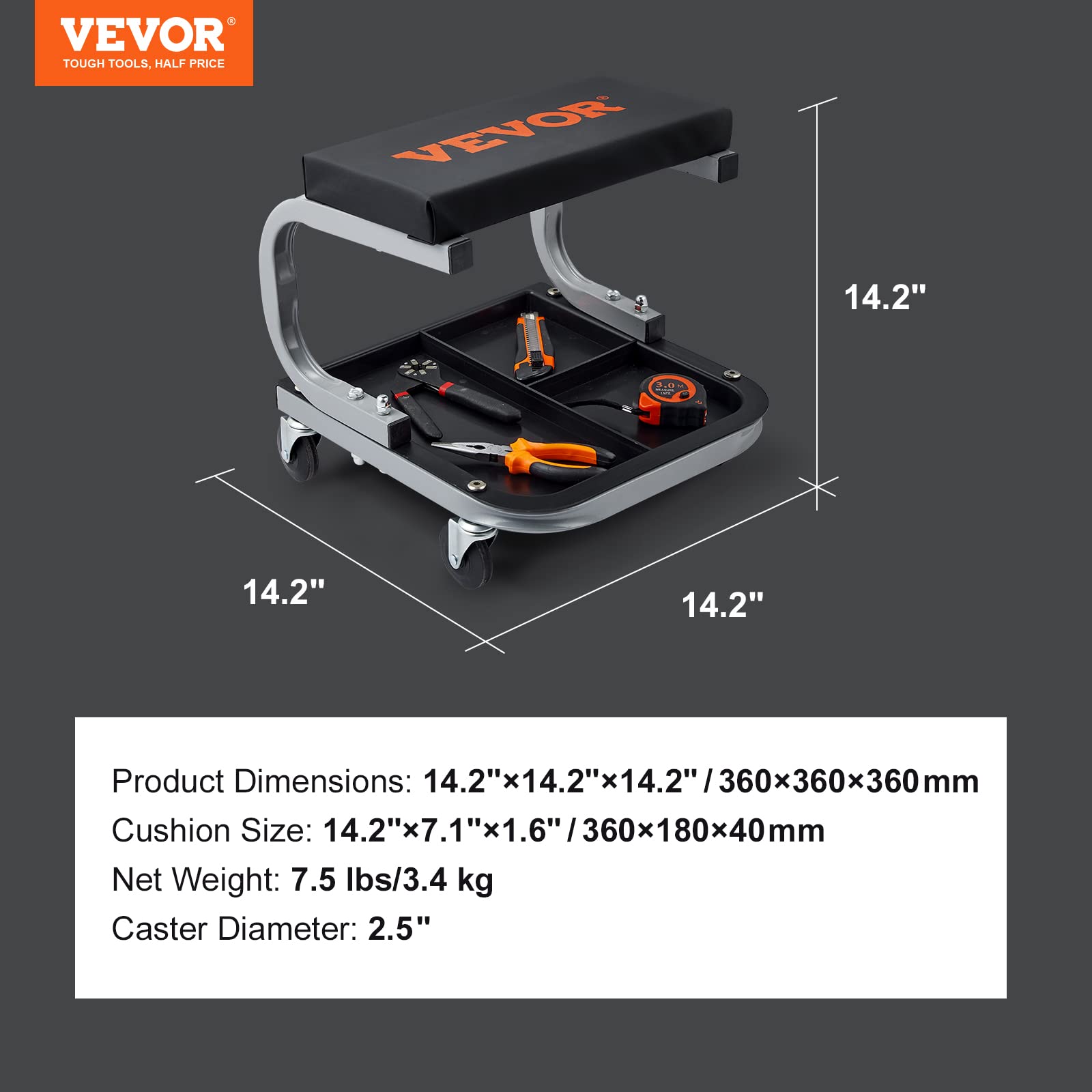 Foto 8 pulgar | Asiento De Garaje O Taller Rolling Creeper Vevor, 113 Kg De Capacidad, Negro - Venta Internacional.