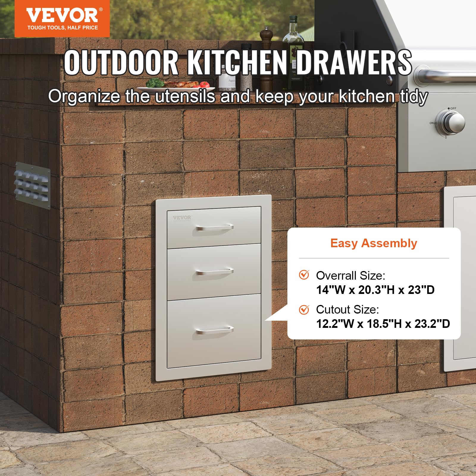 Foto 2 | Cajones De Cocina Para Exteriores Vevor De Acero Inoxidable 14x20,3 - Venta Internacional.