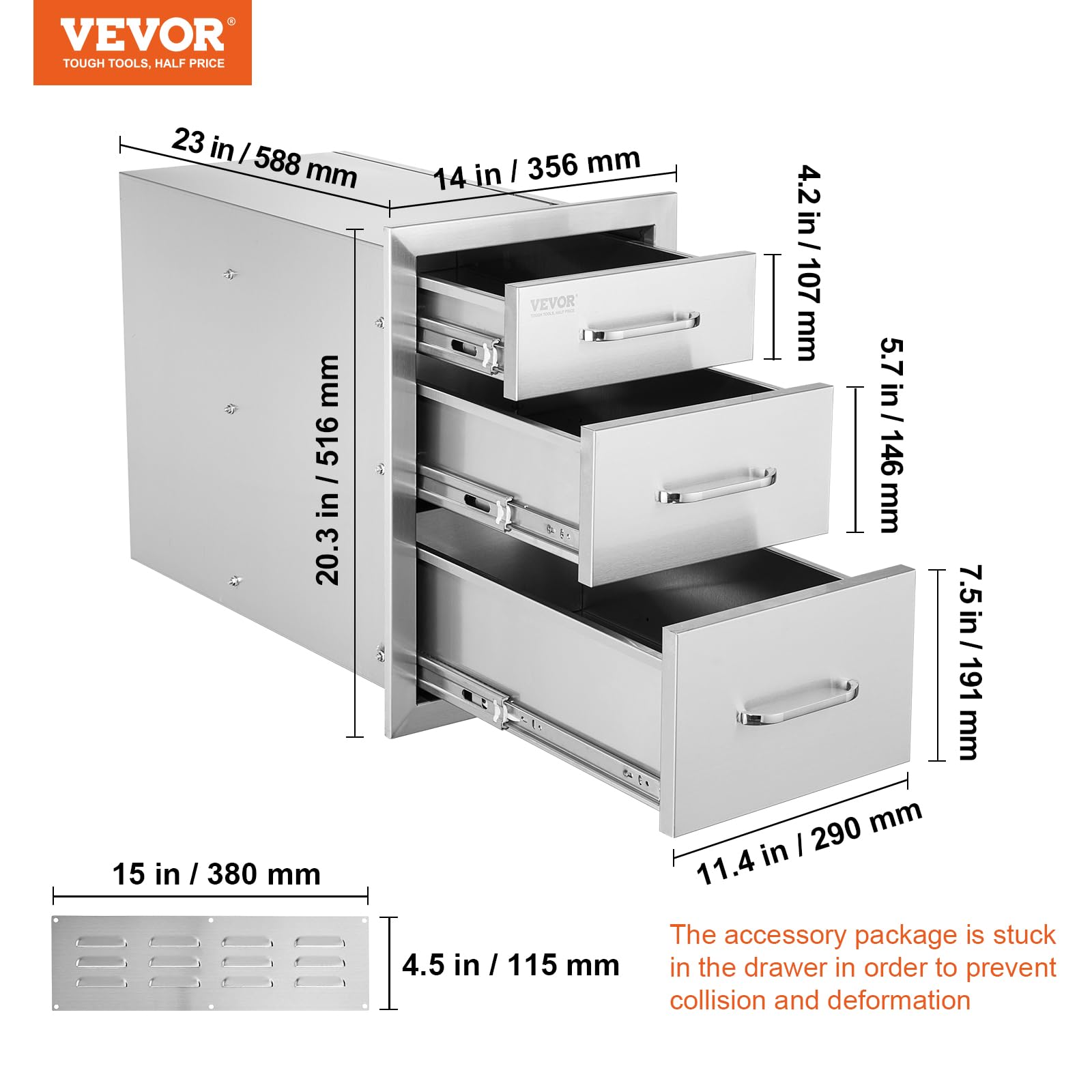 Foto 8 pulgar | Cajones De Cocina Para Exteriores Vevor De Acero Inoxidable 14x20,3 - Venta Internacional.
