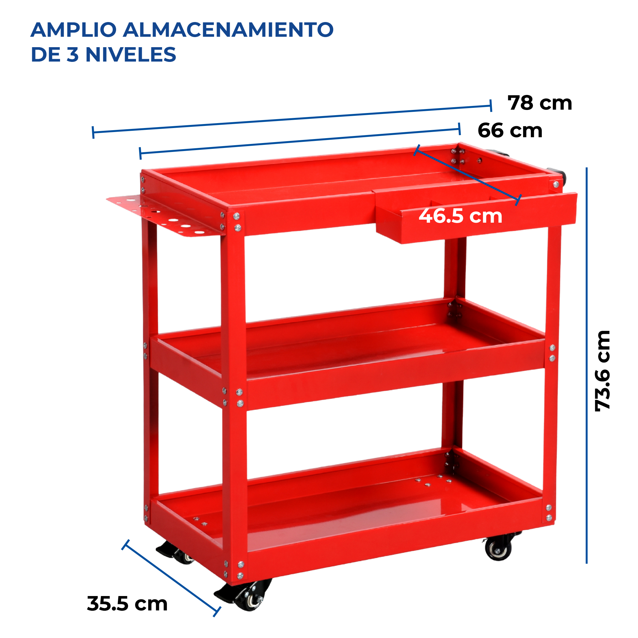 Foto 3 pulgar | Carrito Para Taller De Servicio Mecánico Organizador De Herramientas Con Ruedas Con 3 Niveles