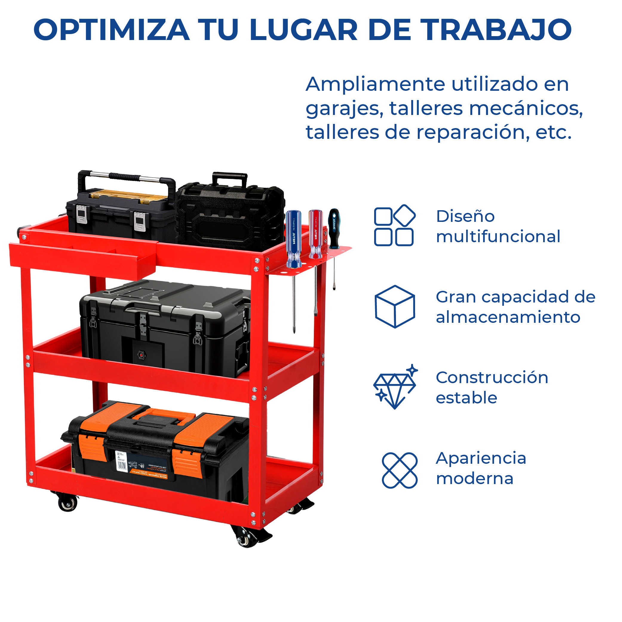 Foto 6 pulgar | Carrito Para Taller De Servicio Mecánico Organizador De Herramientas Con Ruedas Con 3 Niveles