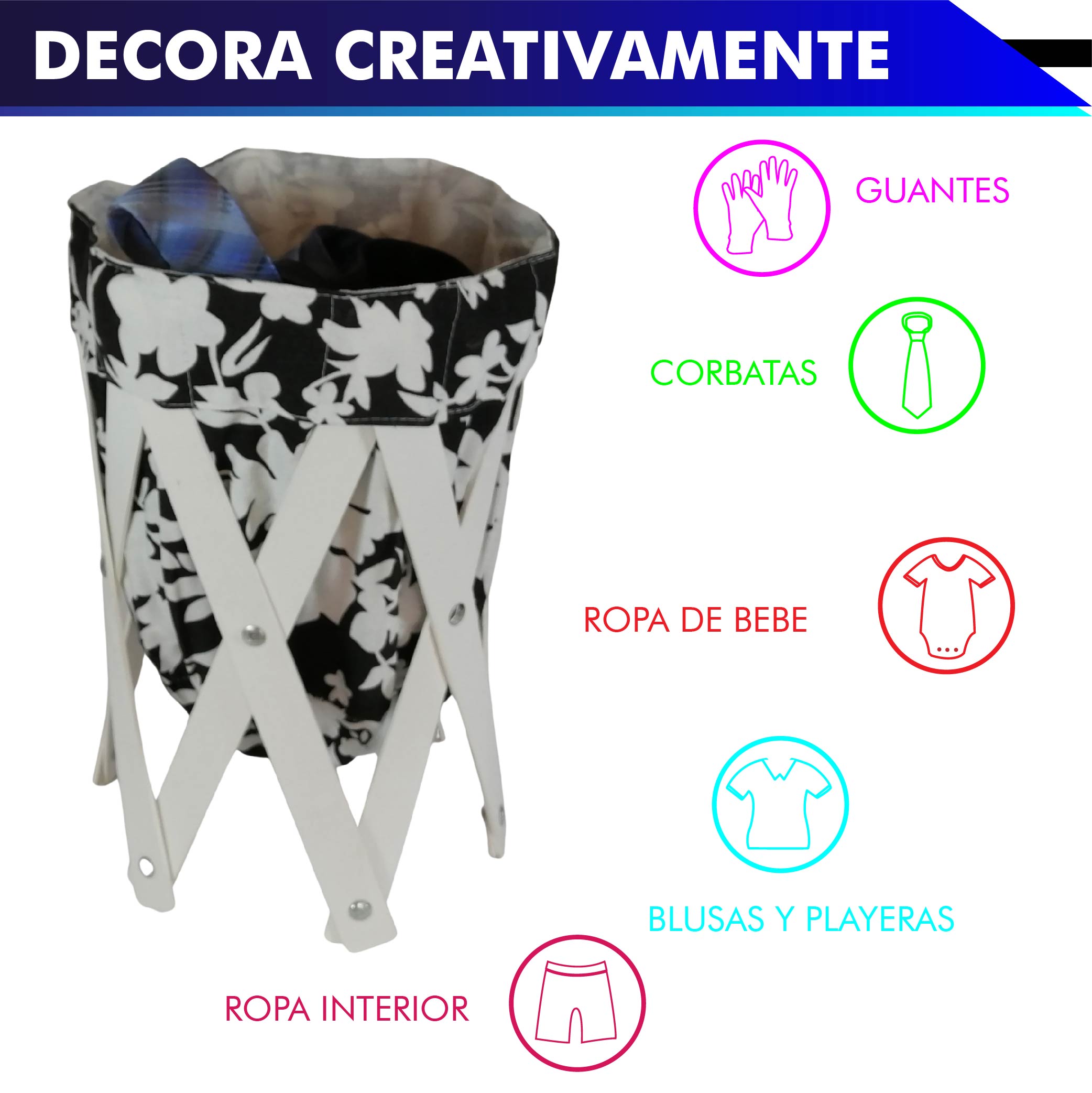 Foto 4 pulgar | Cesto Canasta Para Ropa Multiusos Pequeño De Lona Lavable De 39 X 24.5 Cm Varios Estampados Chic Fantasy