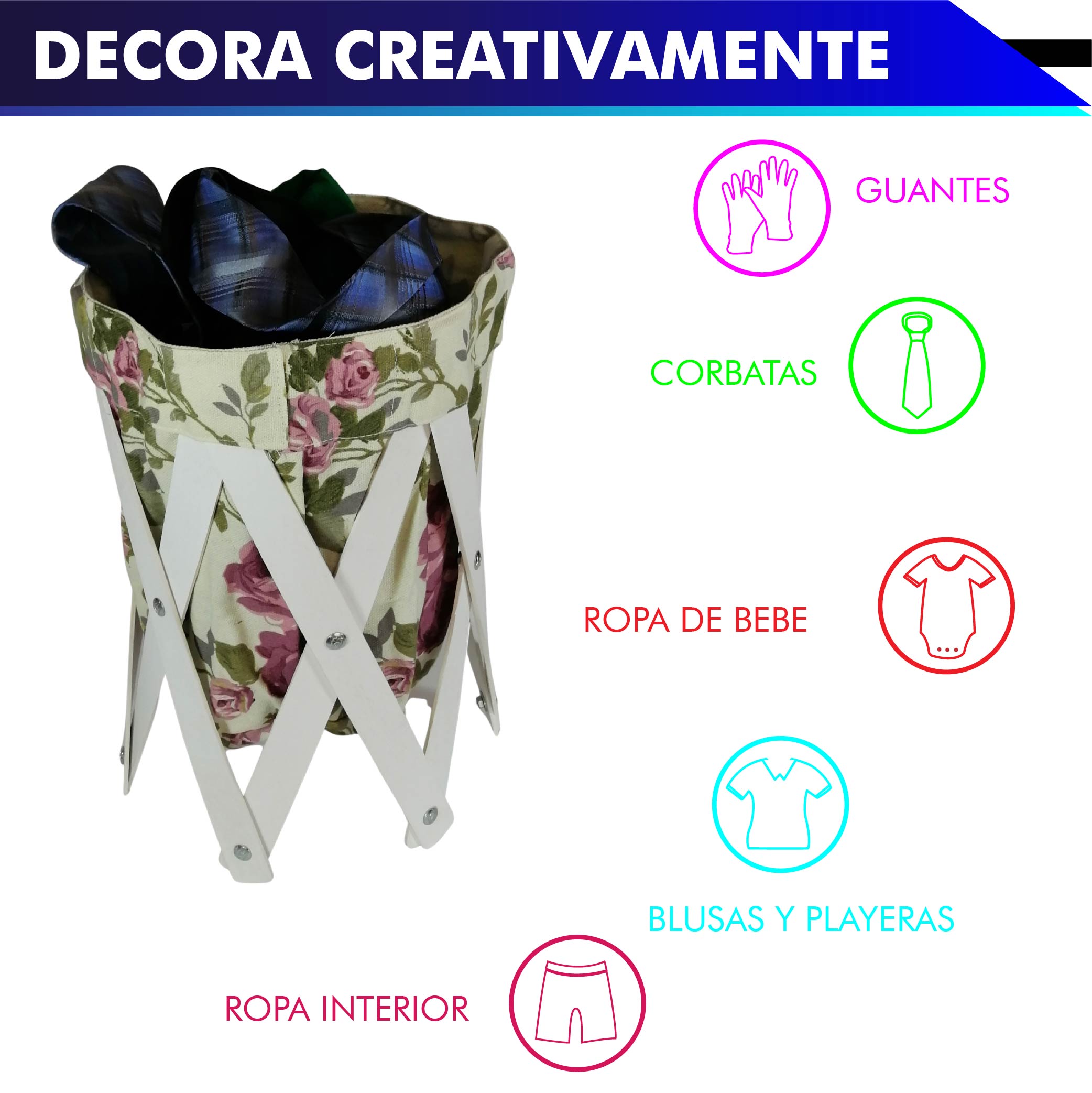 Foto 4 pulgar | Cesto Canasta Para Ropa Multiusos Pequeño De Lona Lavable De 39 X 24.5 Cm Varios Estampados Chic Fantasy