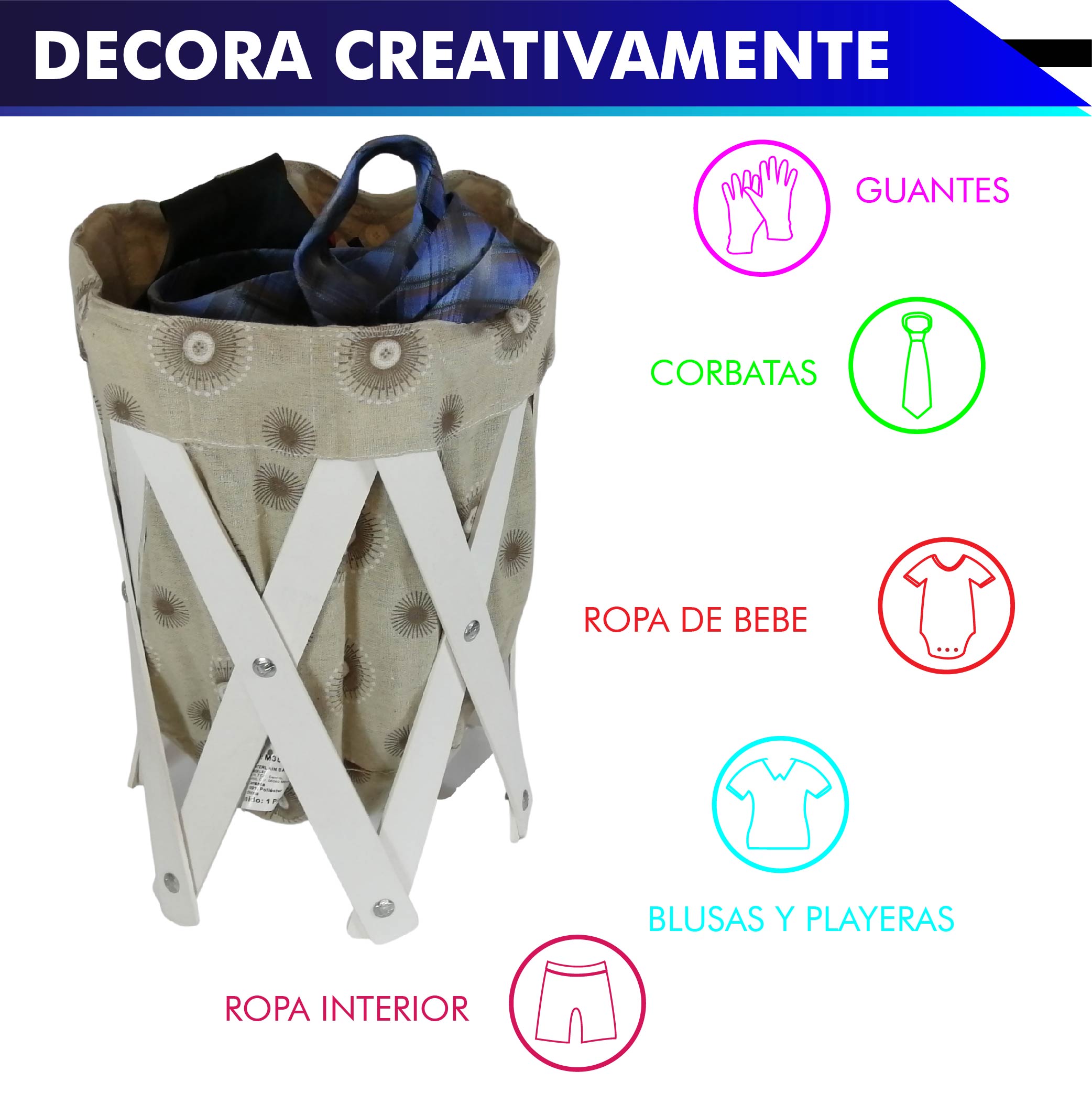 Foto 4 pulgar | Cesto Canasta Para Ropa Multiusos Pequeño De Lona Lavable Chic Fantasy De 39 X 24.5 Cm Varios Estampados