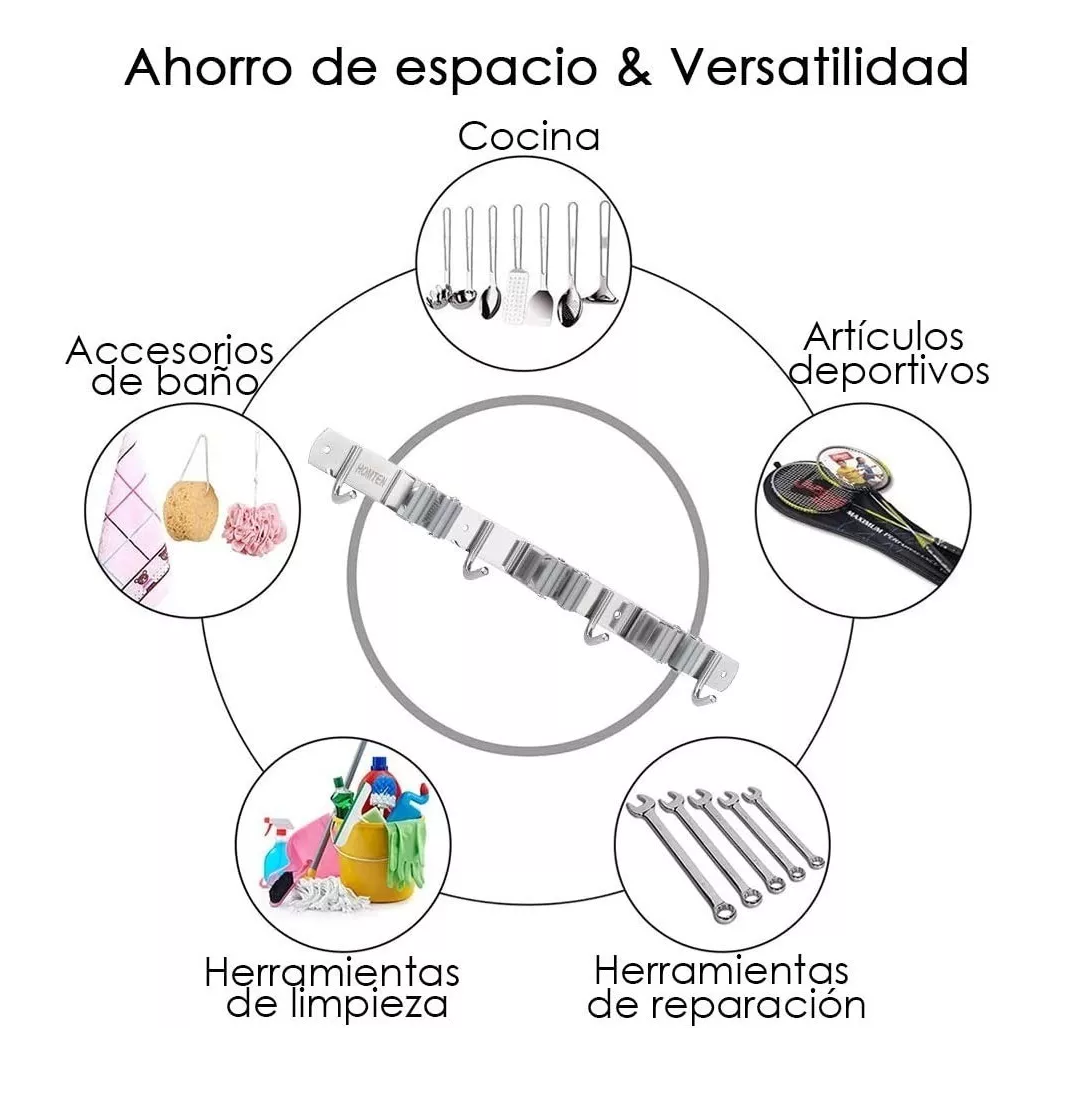 Foto 4 | Colgador Organizador de Escobas Belug de Acero Inoxidable con Gancho color Plata