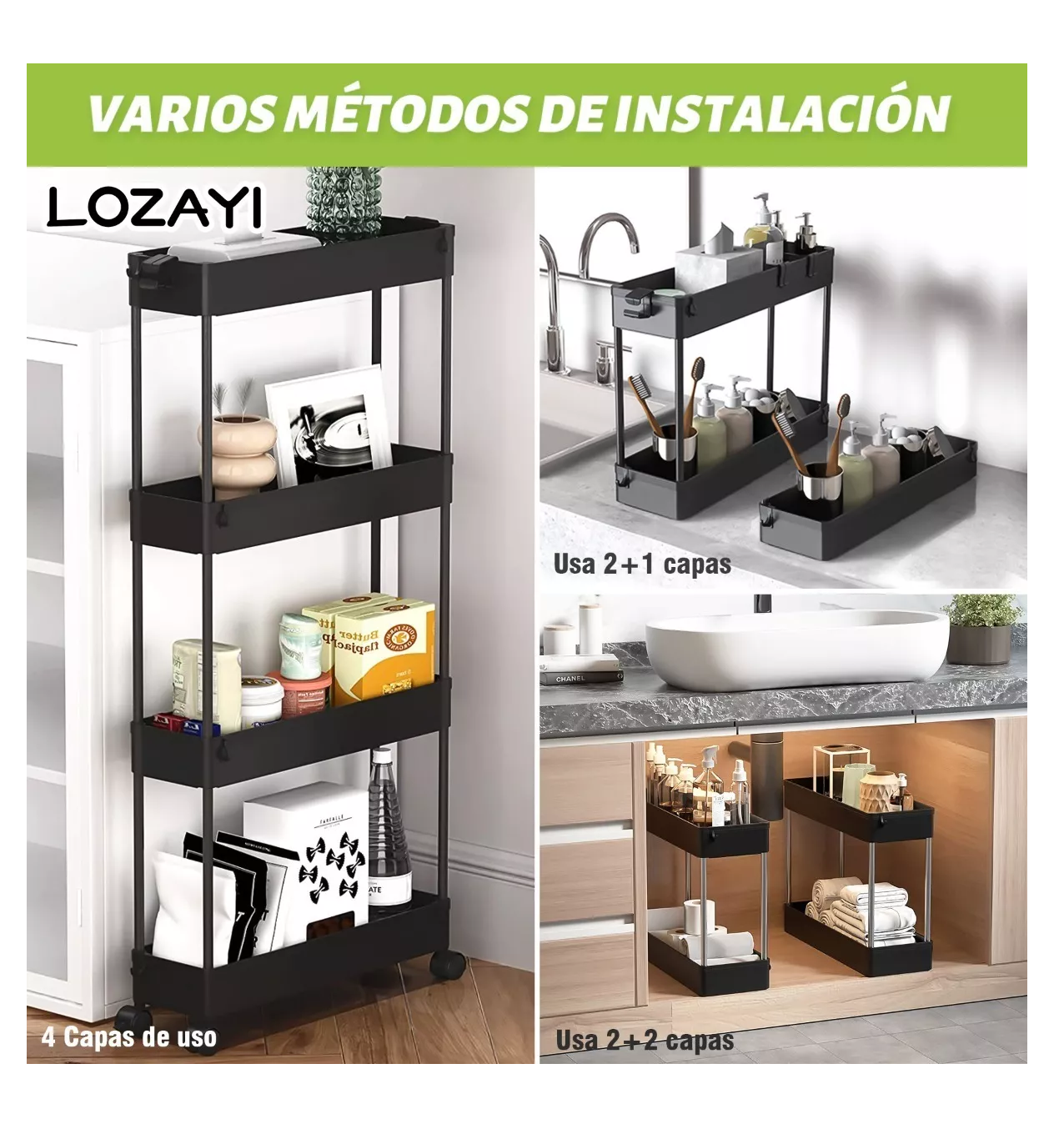 Foto 5 pulgar | Estante Organizador Belug de 4 Niveles para Cocina/Baño color Negro