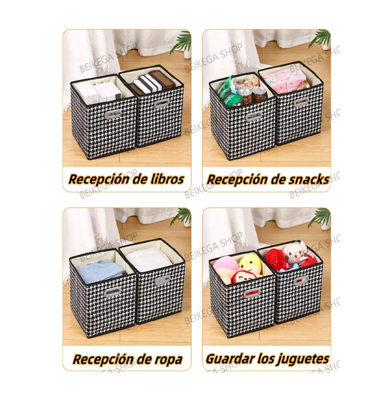 Foto 4 | Cajas Organizadoras Cesto Tela para Ropa Hogar Plegable Cuadros Negro con Blanco 4pcs