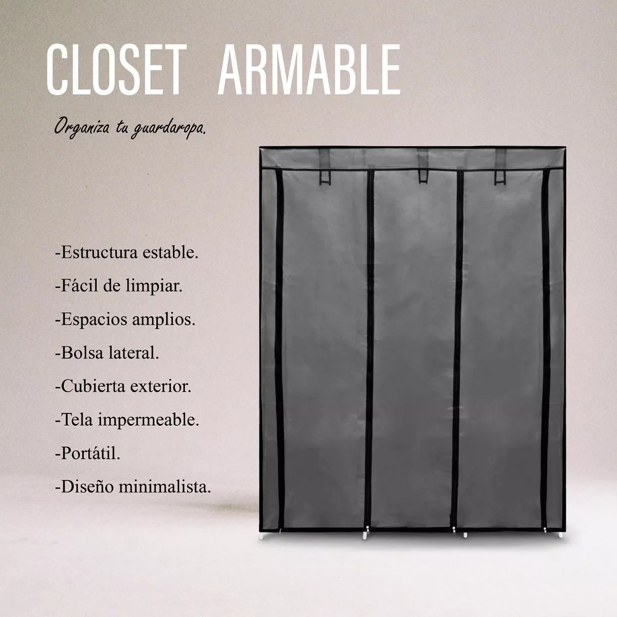 Foto 5 | Clóset Tipo Armario Plegable de Tela Con 3 Puertas Portátil