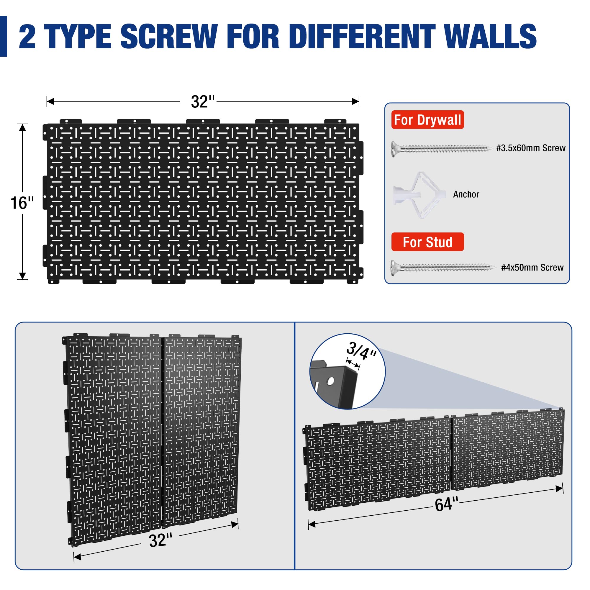 Foto 6 pulgar | Panel De Acero Negro Pegboard Workpro De 40 X 80 Cm, 2 Unidades - Venta Internacional.
