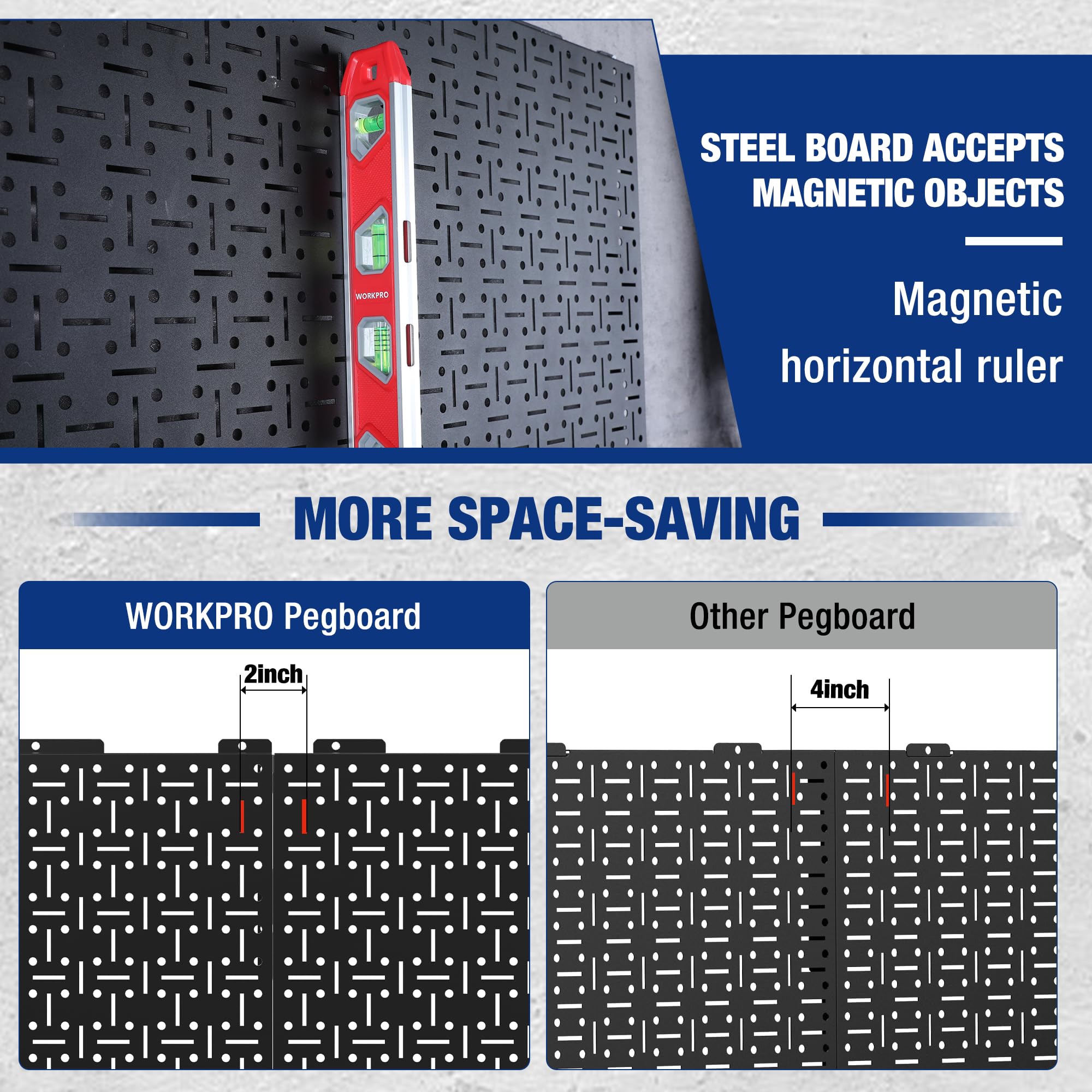Foto 6 | Panel De Acero Negro Pegboard Workpro De 40 X 80 Cm, 2 Unidades - Venta Internacional.