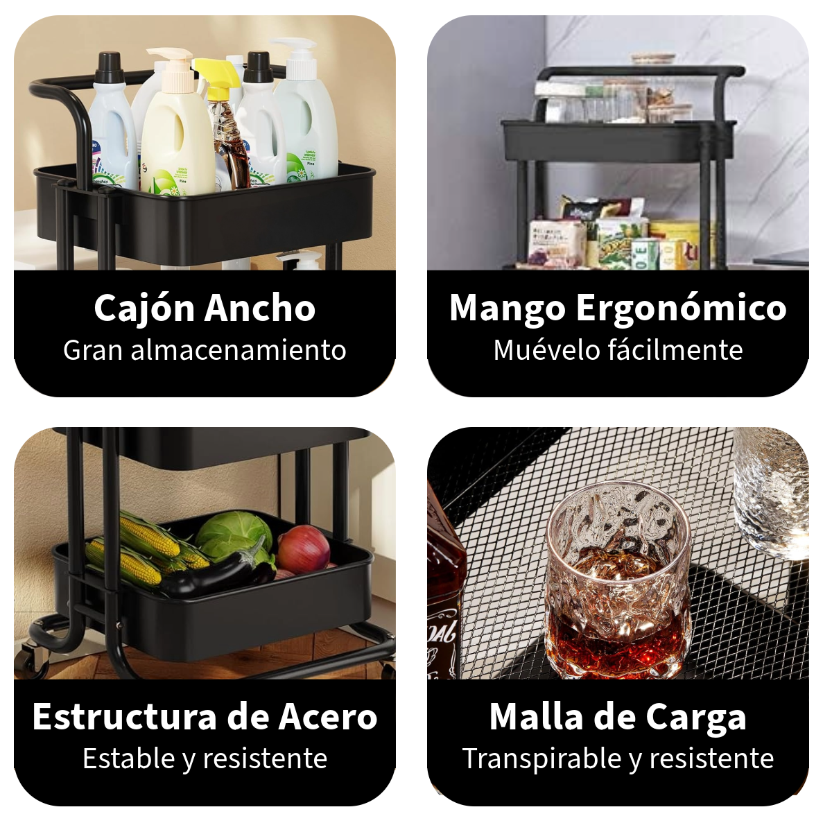Foto 5 pulgar | Carrito Organizador Zomilux Negro de 4 Niveles