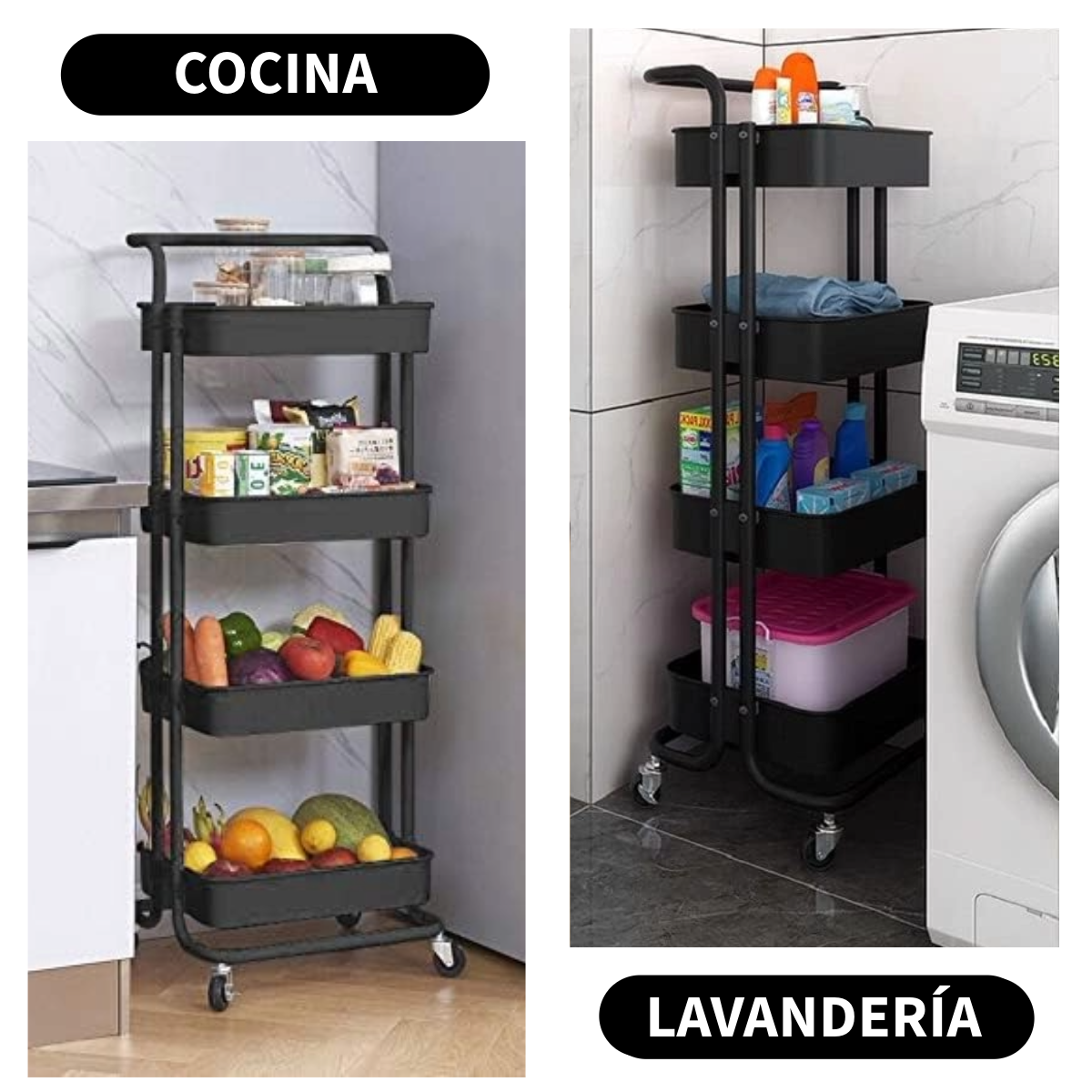 Foto 7 pulgar | Carrito Organizador Zomilux Negro de 4 Niveles