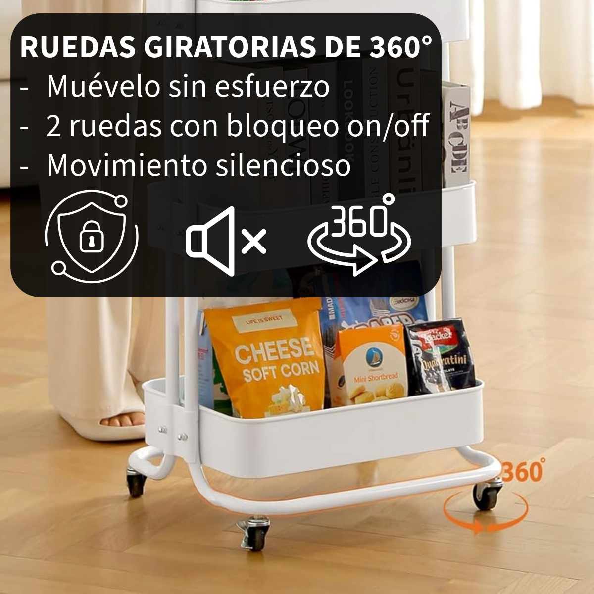 Foto 4 pulgar | Carrito Organizador Zomilux con Ruedas 4 Niveles Multiusos Blanco