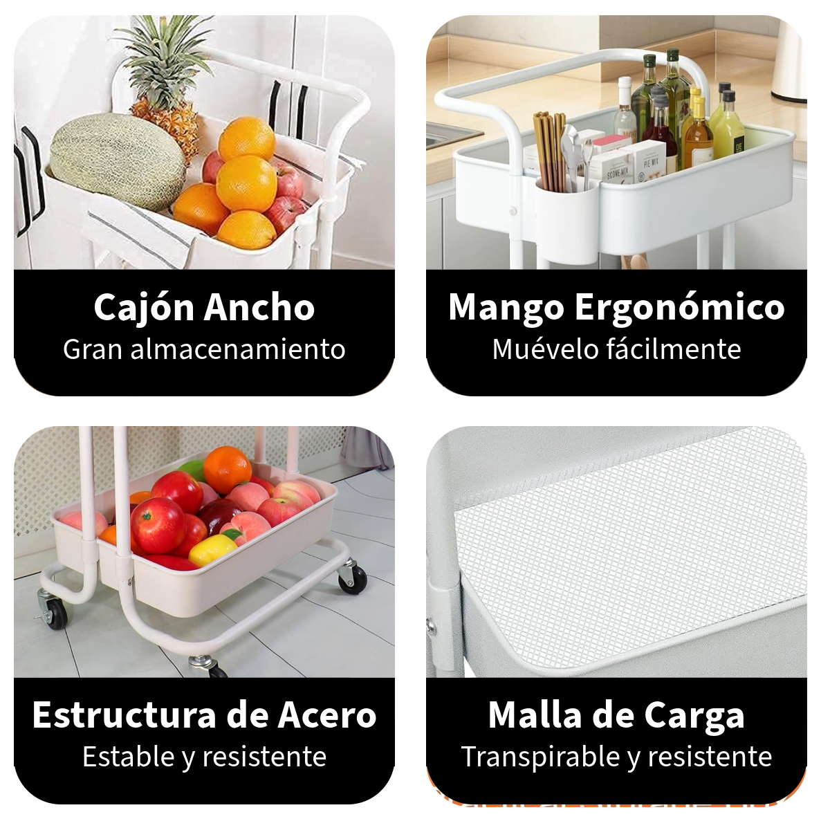 Foto 5 pulgar | Carrito Organizador Zomilux con Ruedas 4 Niveles Multiusos Blanco