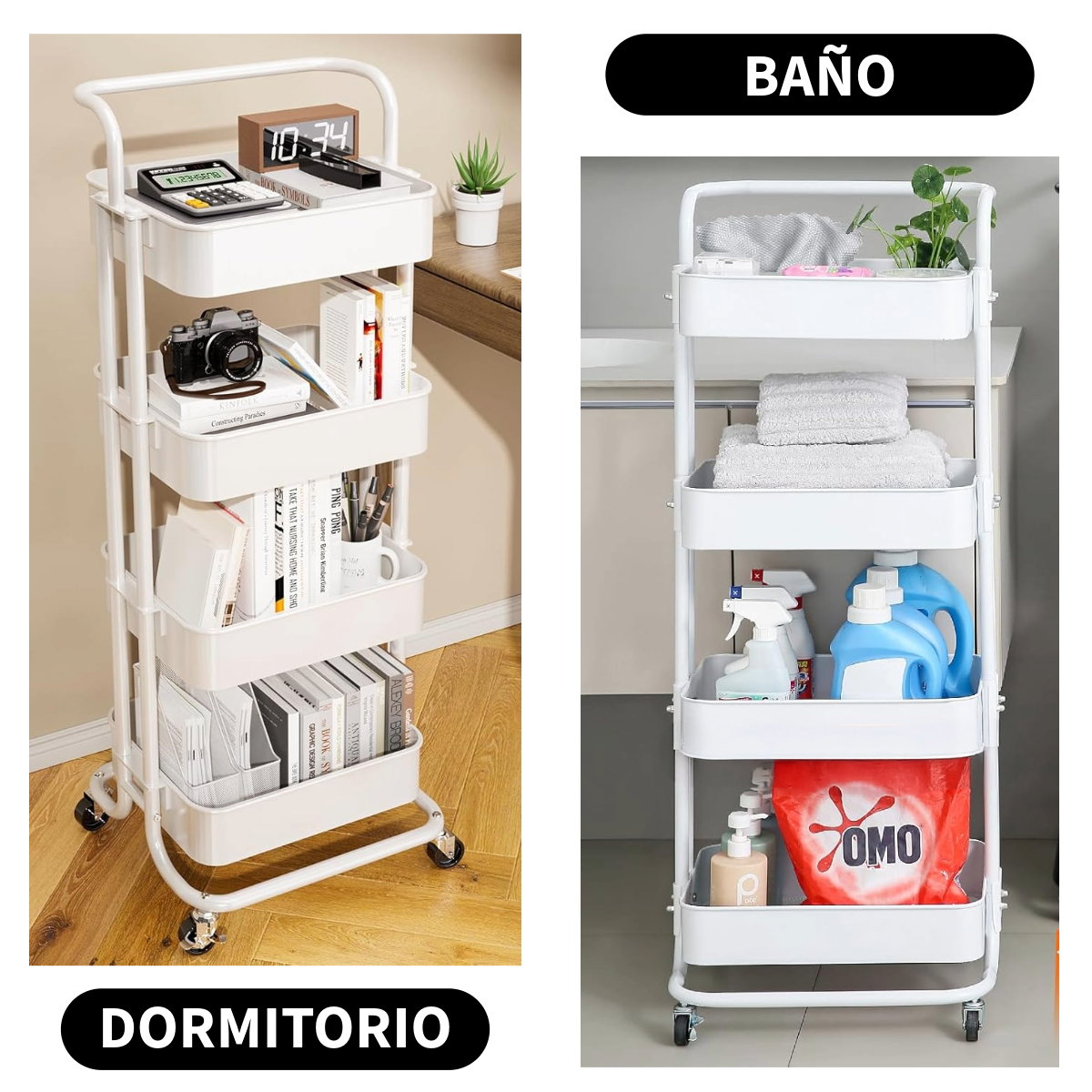 Foto 6 pulgar | Carrito Organizador Zomilux con Ruedas 4 Niveles Multiusos Blanco