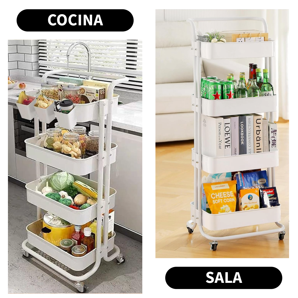 Foto 7 pulgar | Carrito Organizador Zomilux con Ruedas 4 Niveles Multiusos Blanco
