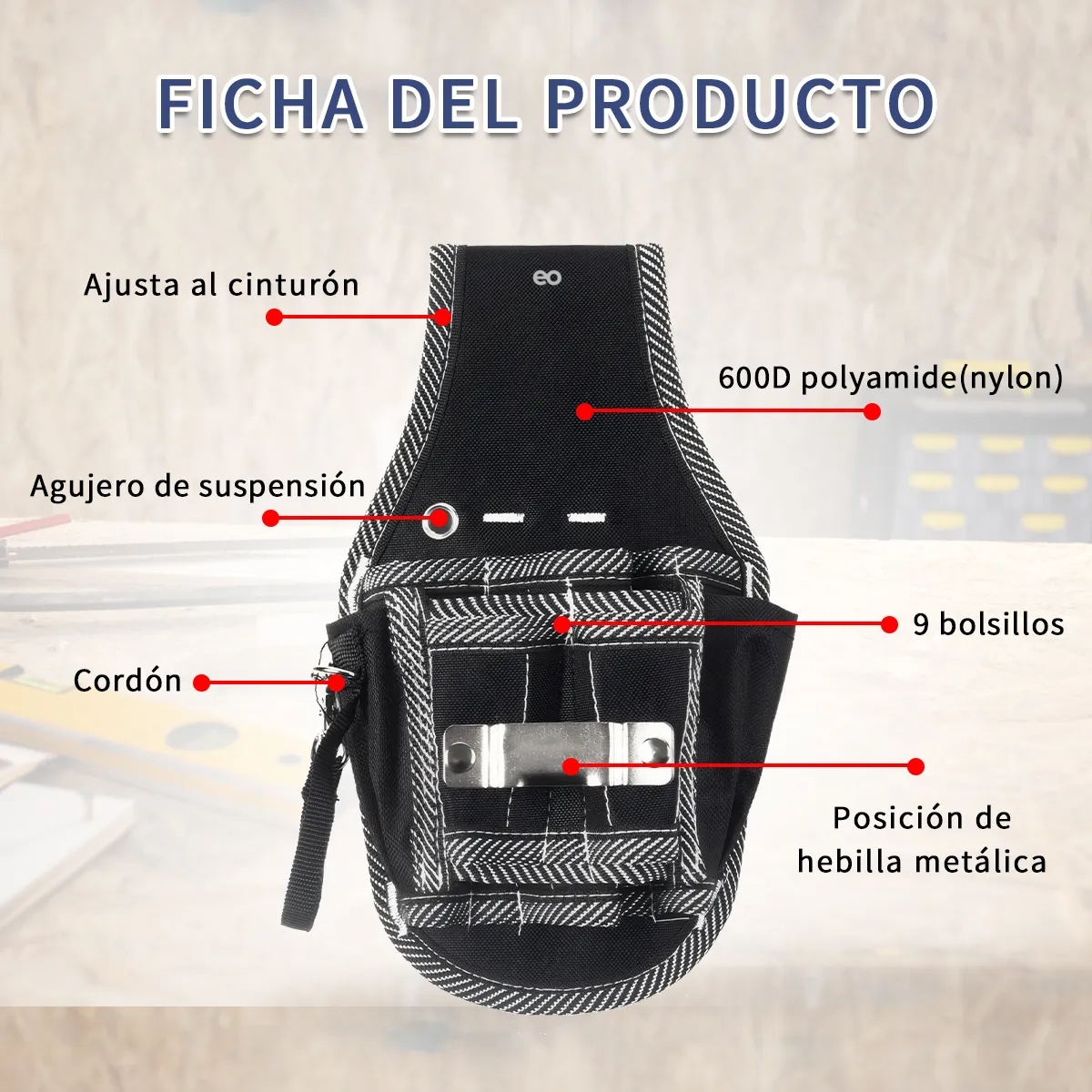 Foto 3 pulgar | Bolsa Herramientas Riñonera Profesional Eo Safe Imports Esi-18770  Negro