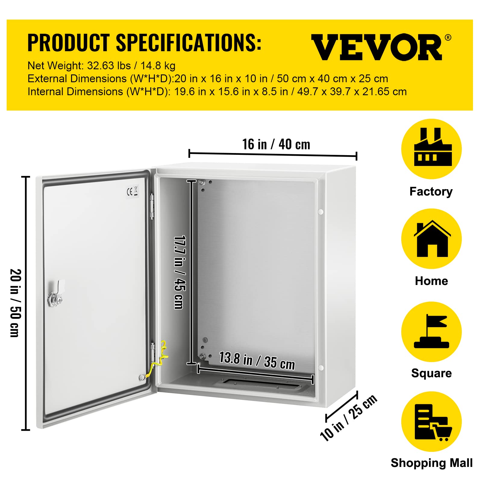 Foto 7 | Carcasa De Acero Vevor Nema 4x 20x16x10'' Con Placa De Montaje - Venta Internacional.