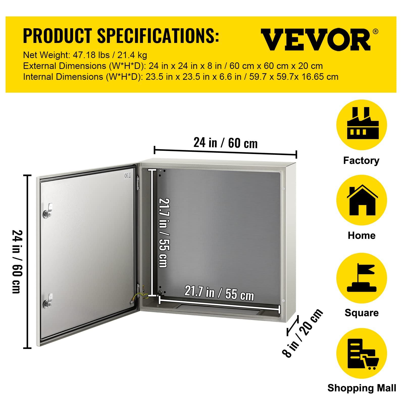 Foto 8 pulgar | Caja Eléctrica De Acero Vevor Nema 4x Carcasa 60x60x20 Cm Ip66 - Venta Internacional.