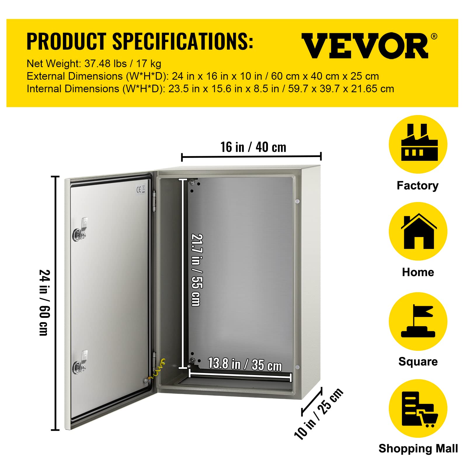 Foto 8 pulgar | Caja Eléctrica De Acero Vevor Nema 4x Carcasa 60x40x25 Cm Ip66 - Venta Internacional.