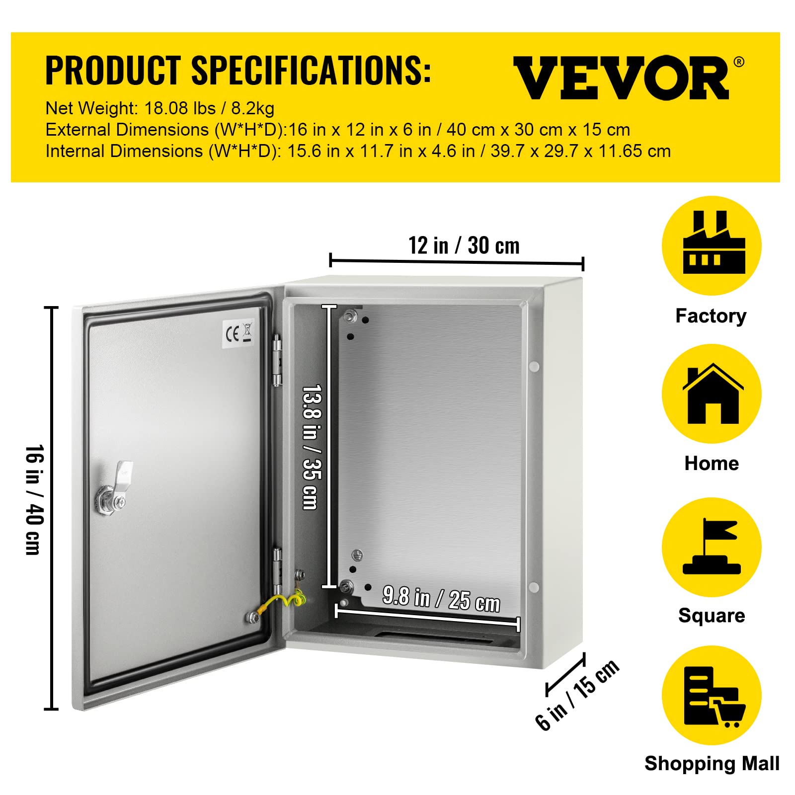 Foto 7 | Caja Eléctrica Vevor Carbon Steel Ip66 40x30x15cm - Venta Internacional.