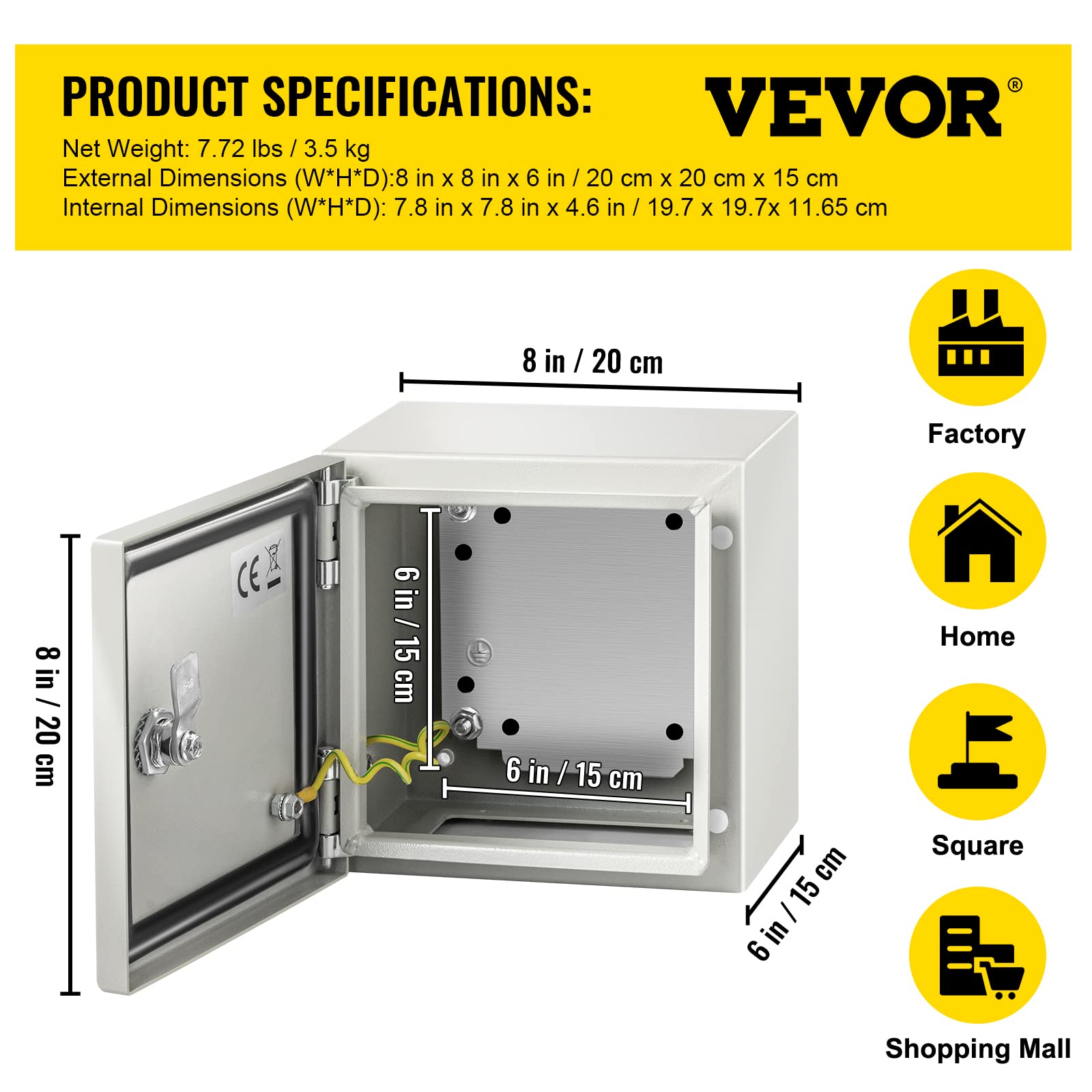 Foto 8 pulgar | Caja Eléctrica De Acero Vevor Nema 4x Carcasa 20x20x15 Cm Ip66 - Venta Internacional.