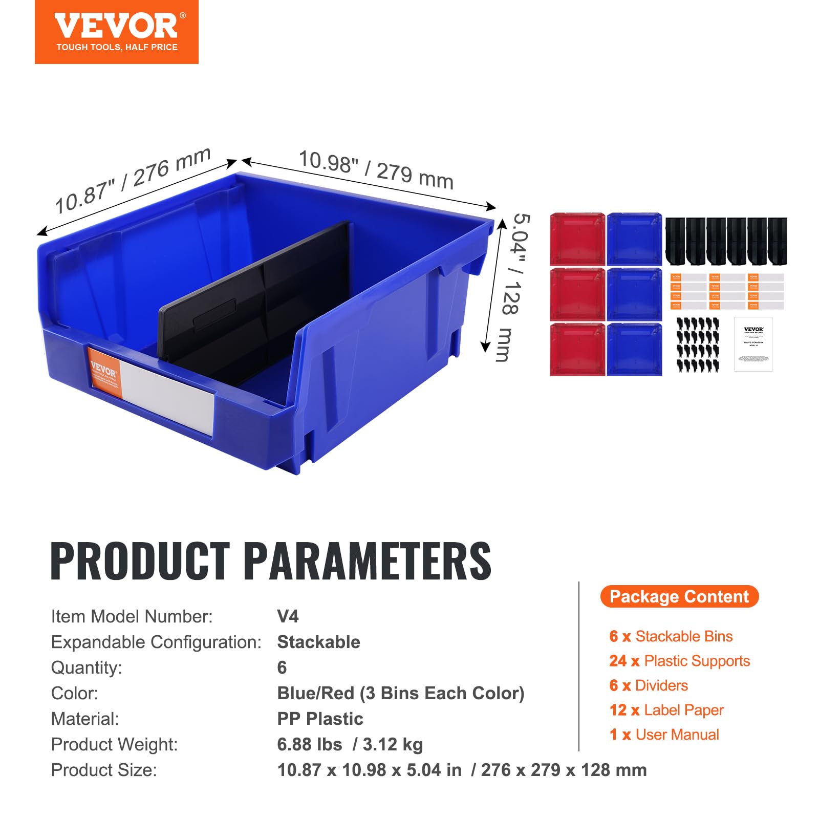 Foto 8 pulgar | Contenedores de Plástico Apilables Vevor 6 Piezas- Venta Internacional