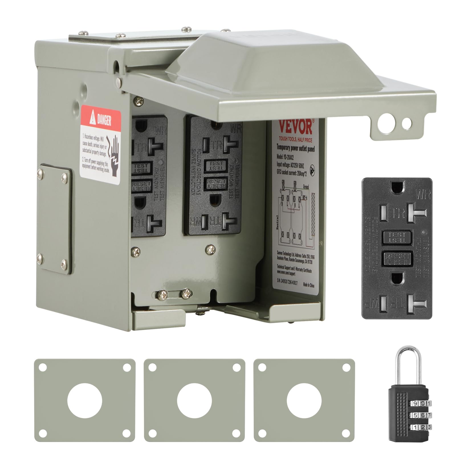 Foto 3 pulgar | Caja de Enchufe Eléctrica para Exterior VEVOR con Doble Receptáculo GFCI de 20A -  Venta Internacional