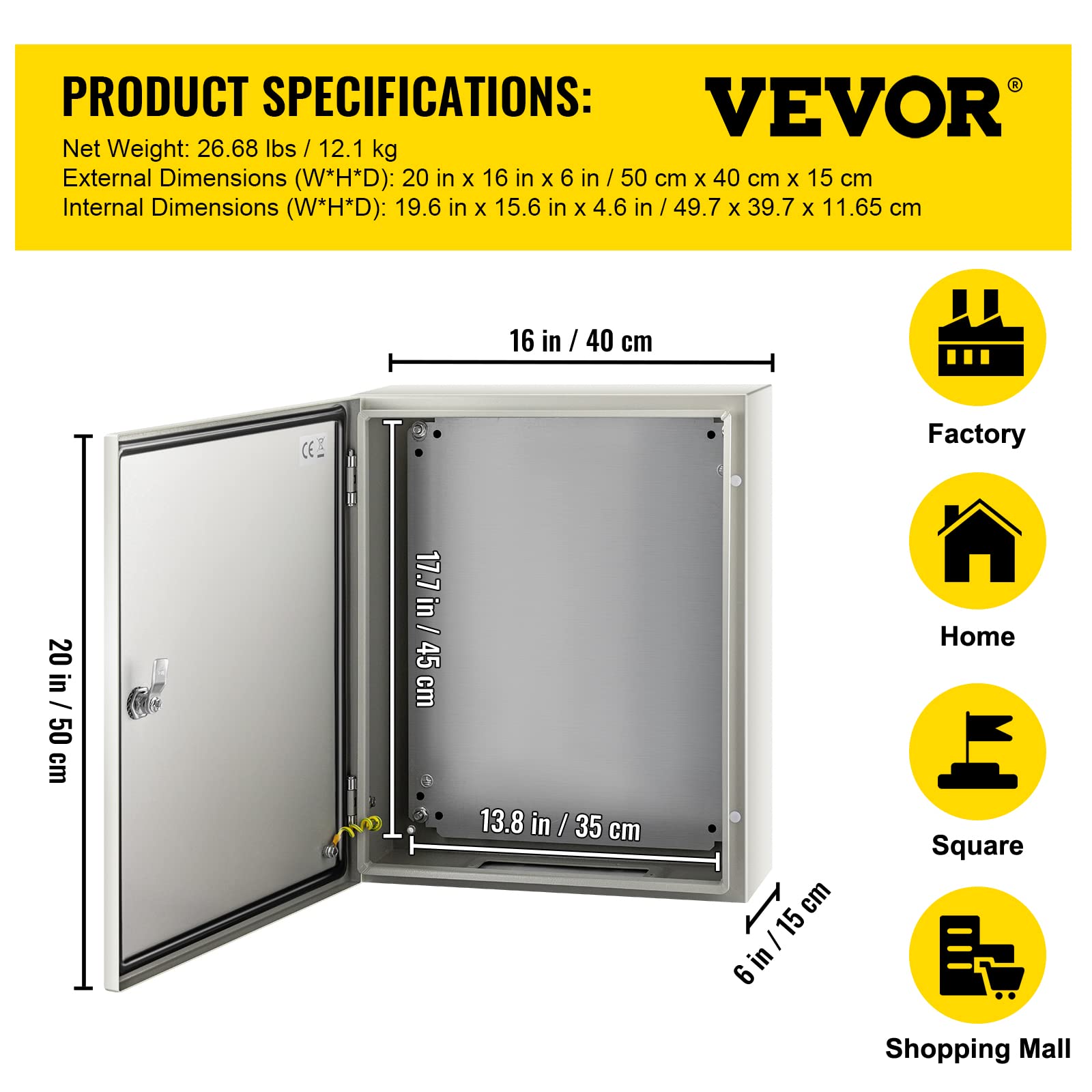 Foto 8 pulgar | Caja Eléctrica De Acero Vevor Nema 4x Carcasa 50x40x15 Cm Ip66 - Venta Internacional.