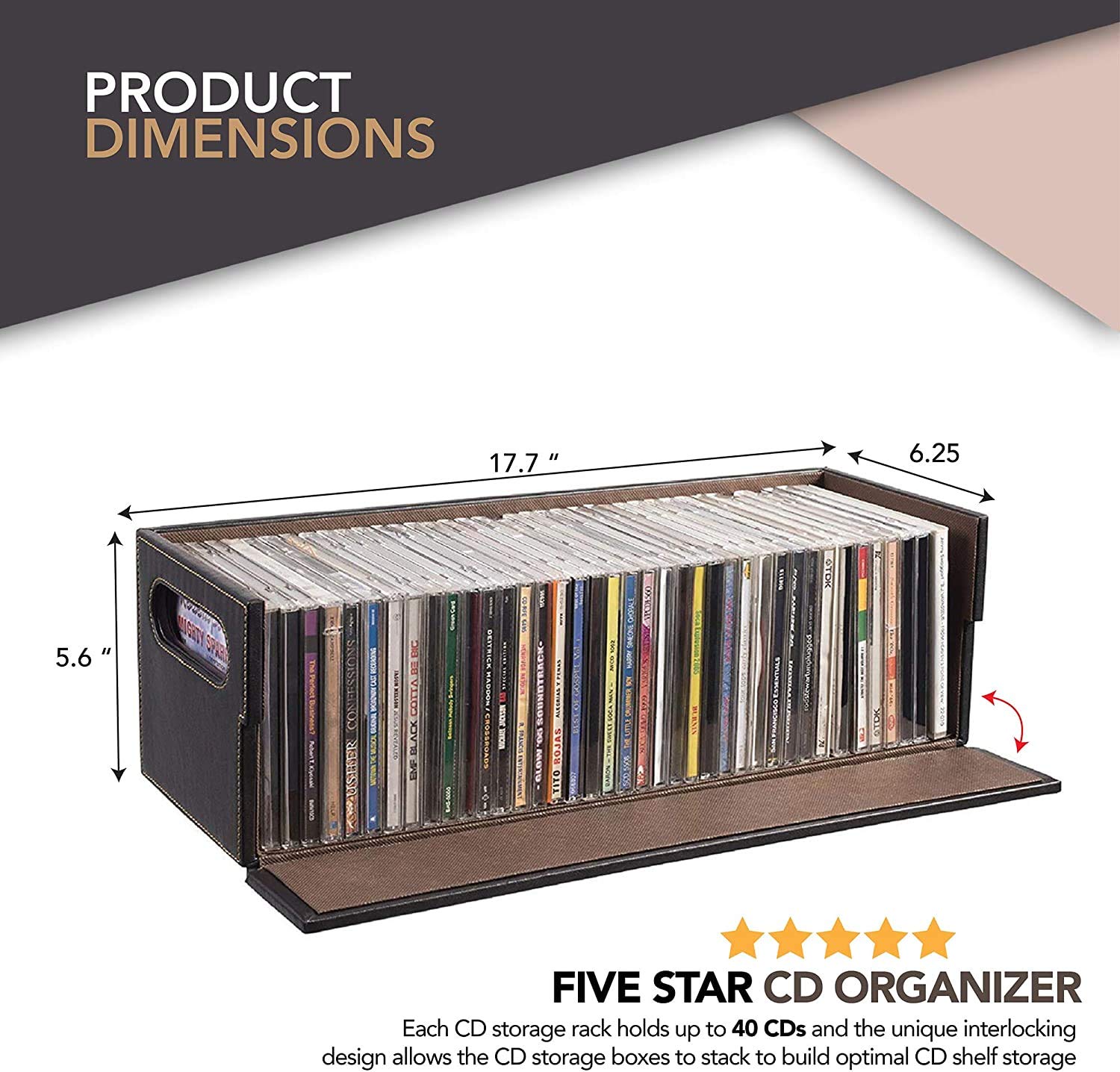 Foto 3 pulgar | Caja De Almacenamiento De Cd Stock Your Home Organizer Para 40 Cd  Color Marrón - Venta Internacional.