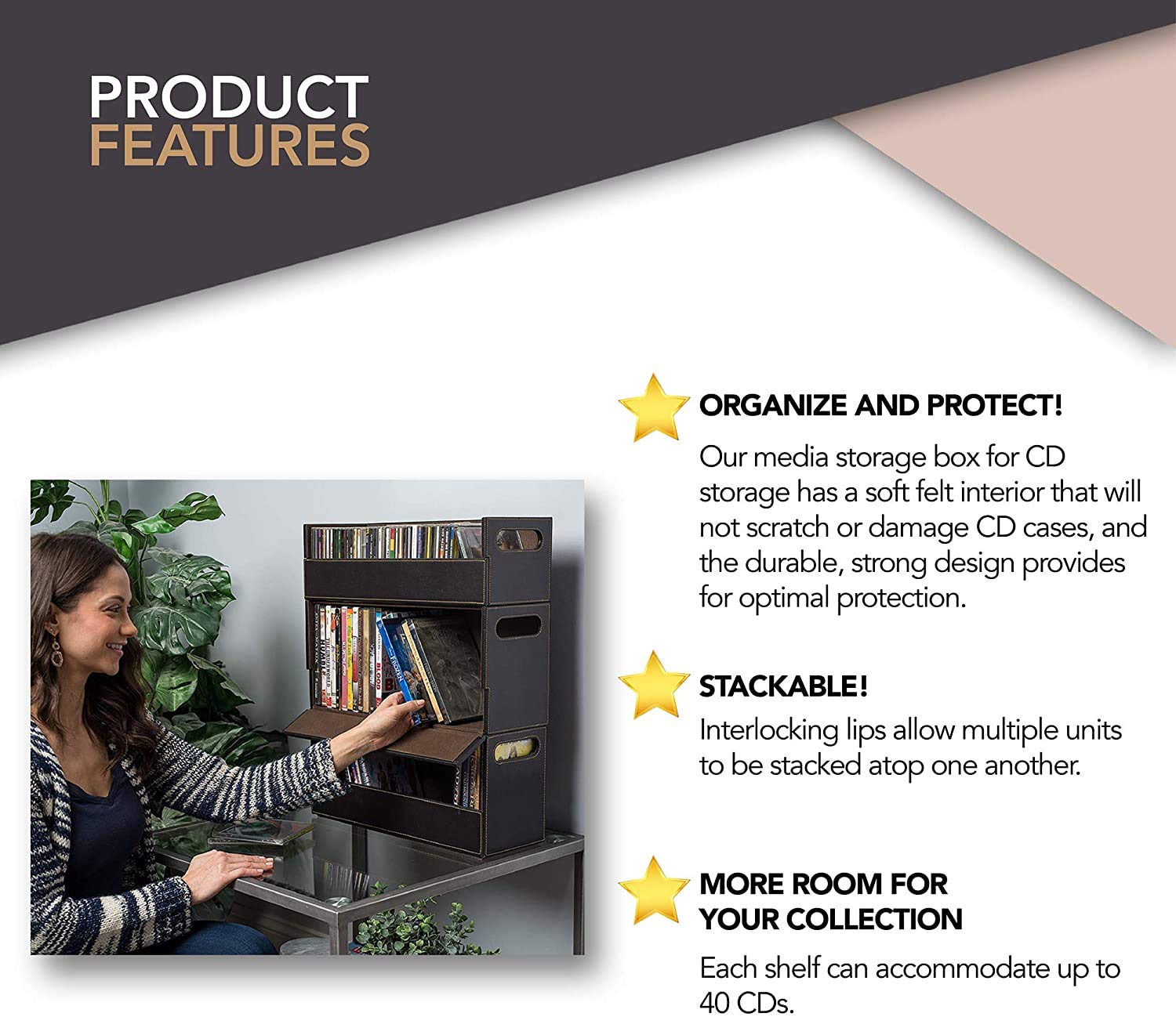 Foto 4 | Caja De Almacenamiento De Cd Stock Your Home Organizer Para 40 Cd  Color Marrón - Venta Internacional.