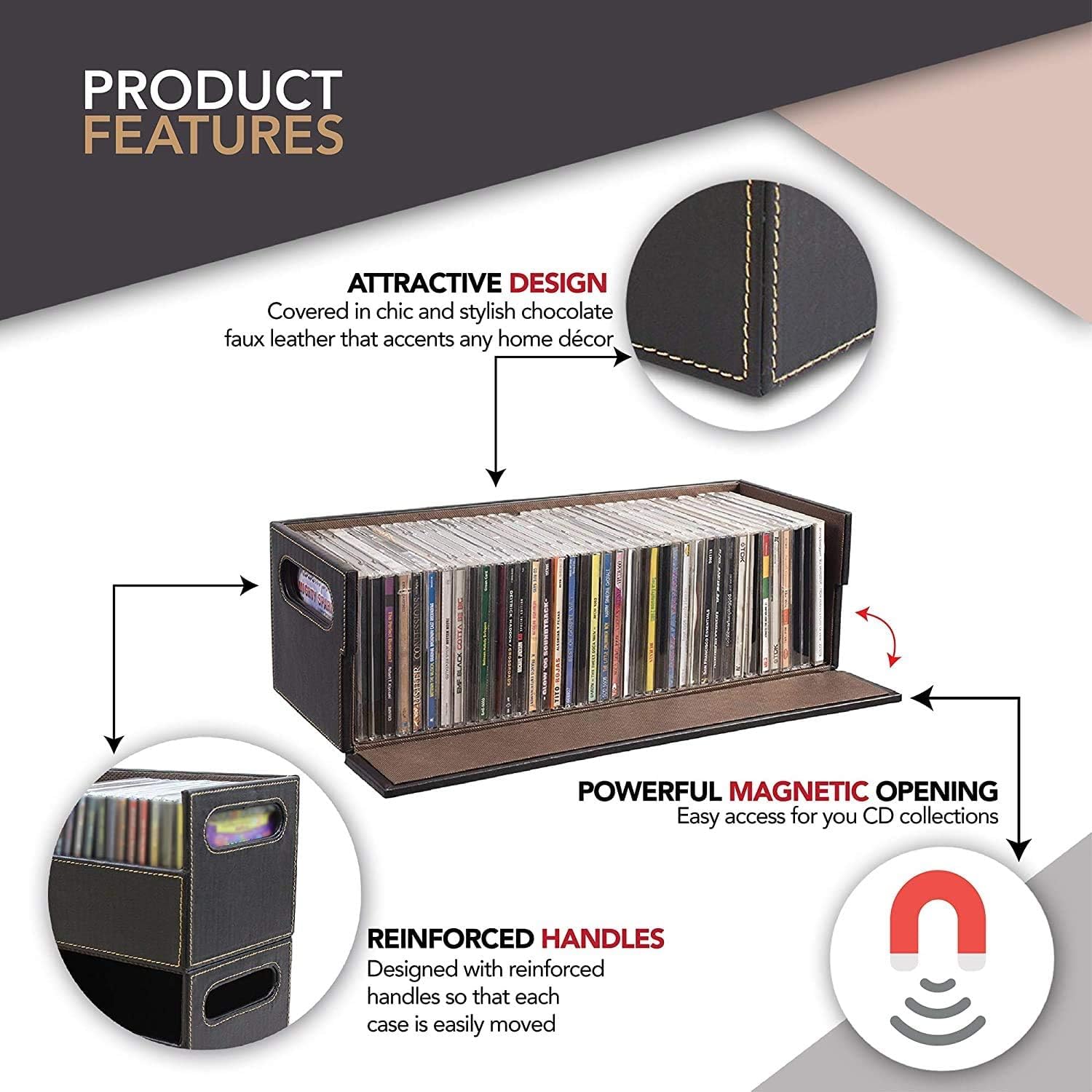 Foto 5 | Caja De Almacenamiento De Cd Stock Your Home Organizer Para 40 Cd  Color Marrón - Venta Internacional.