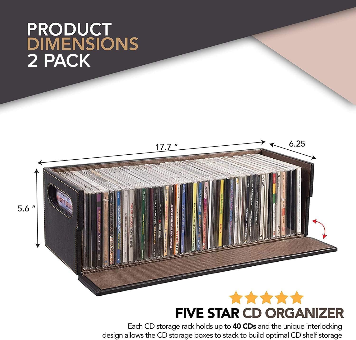 Foto 8 pulgar | Caja De Almacenamiento De Cd Stock Your Home Organizer Para 40 Cd  Color Marrón - Venta Internacional.