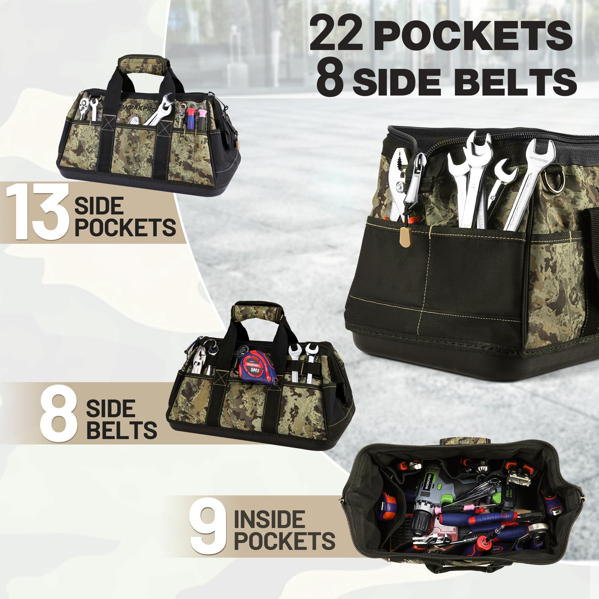 Foto 2 | Bolsa De Herramientas Workpro De 16 Pulgadas De Ancho, Tela Oxford Impermeable - Venta Internacional.