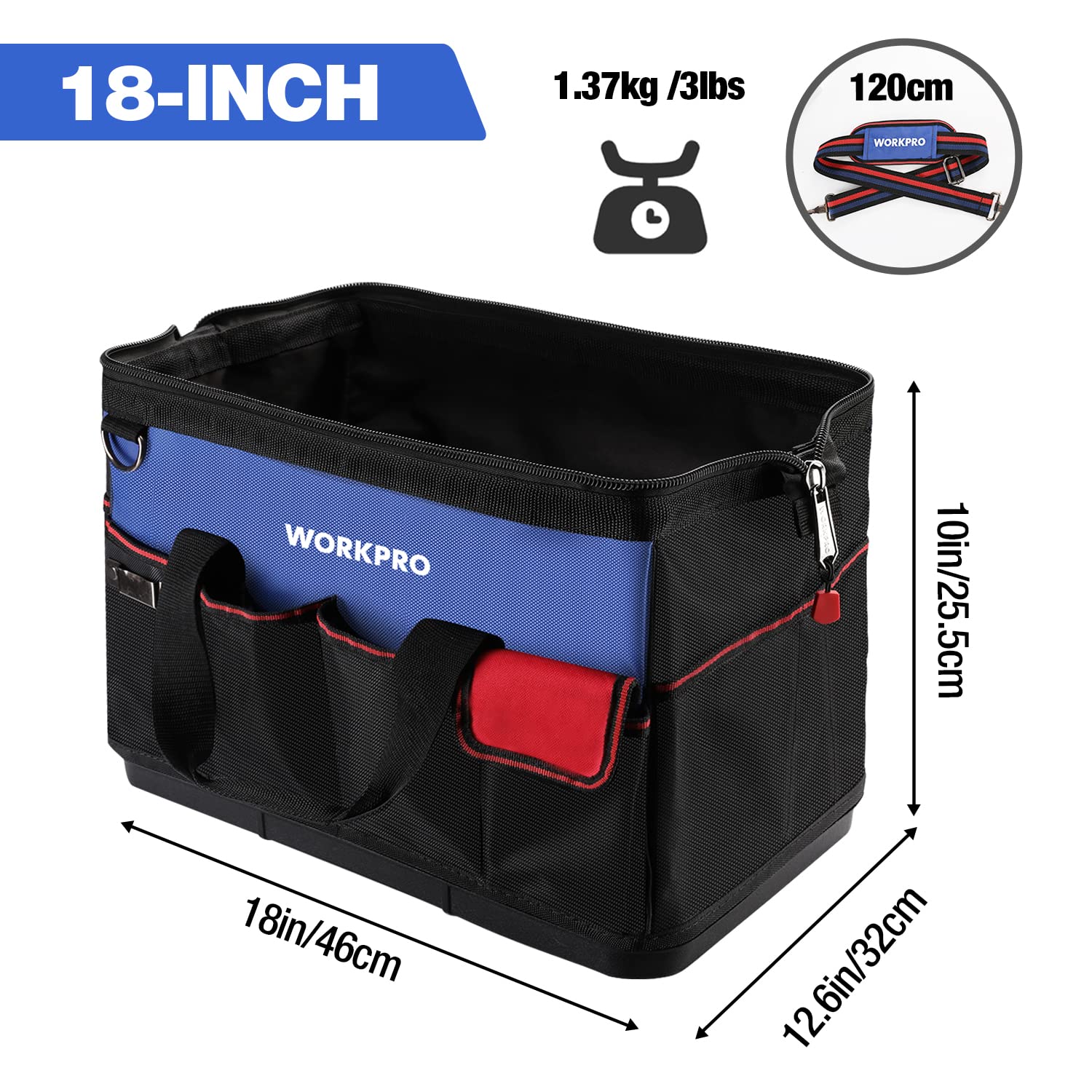 Foto 2 | Bolsa De Herramientas Workpro Impermeable De 18 Pulgadas Con 20 Bolsillos Y Correa - Venta Internacional.