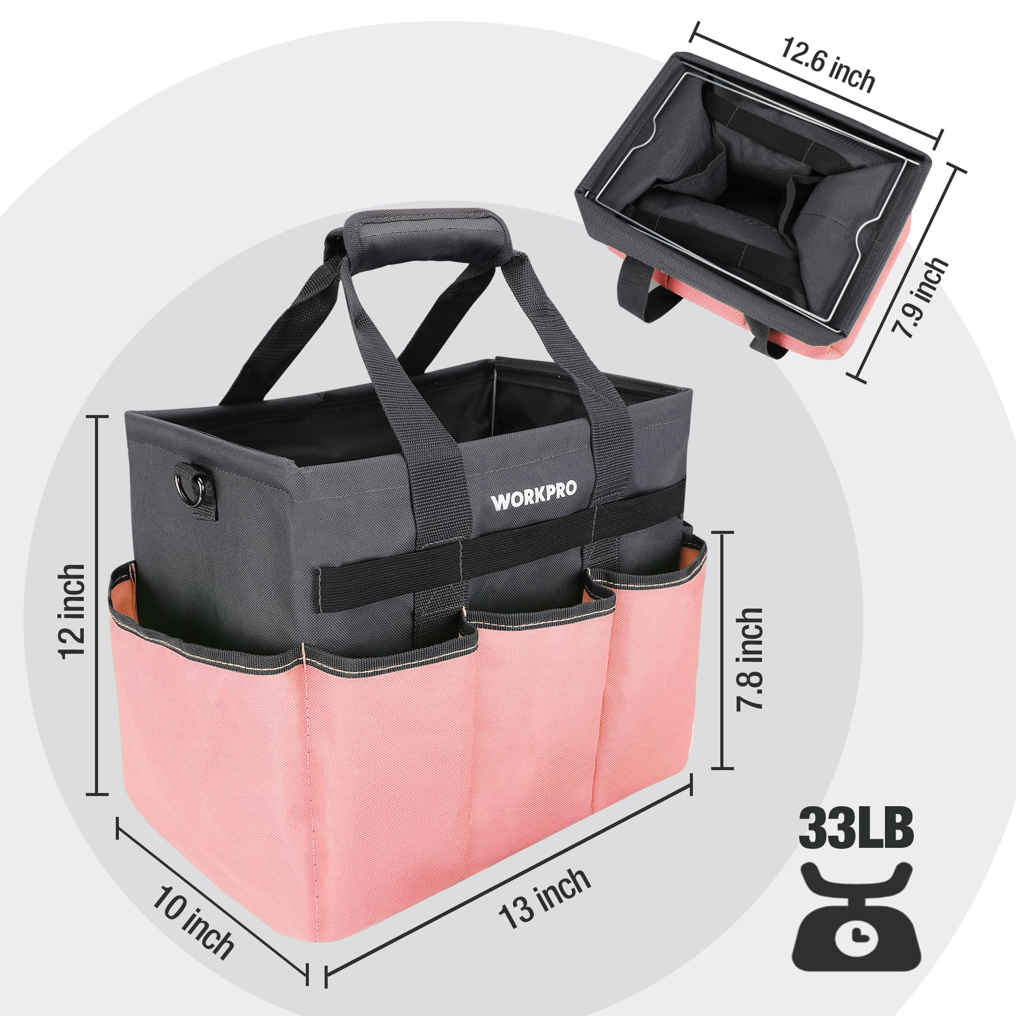 Foto 3 pulgar | Bolsa Para Herramientas De Jardín Workpro Heavy Duty Con 10 Bolsillos, Color Rosa - Venta Internacional.