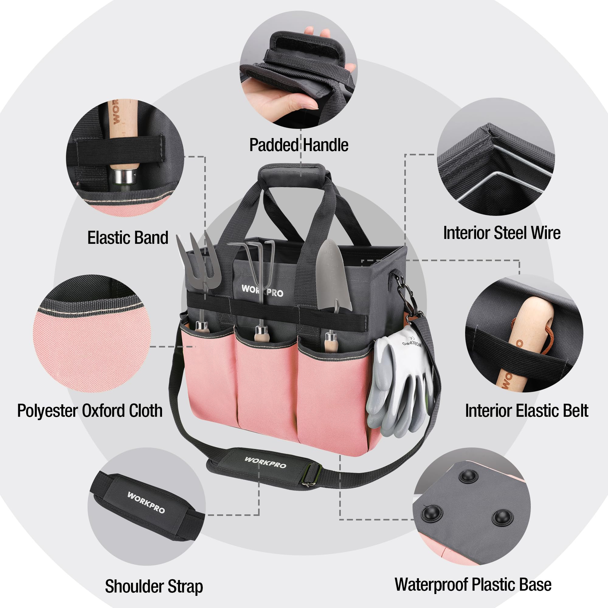 Foto 4 pulgar | Bolsa Para Herramientas De Jardín Workpro Heavy Duty Con 10 Bolsillos, Color Rosa - Venta Internacional.