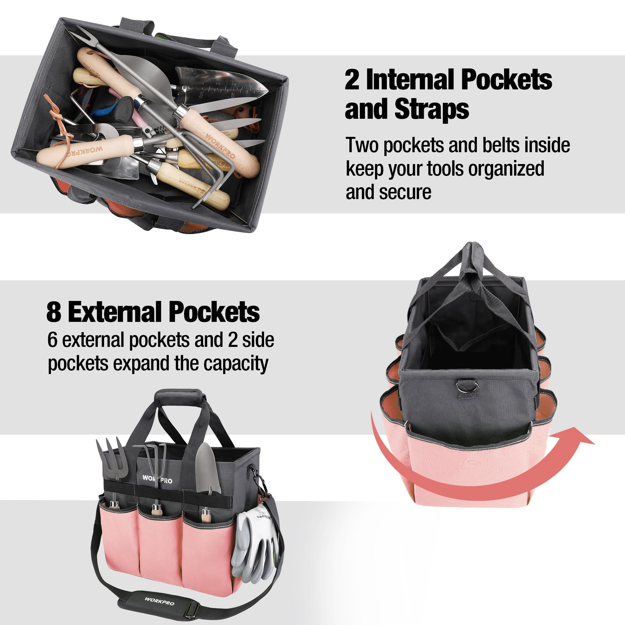 Foto 5 pulgar | Bolsa Para Herramientas De Jardín Workpro Heavy Duty Con 10 Bolsillos, Color Rosa - Venta Internacional.