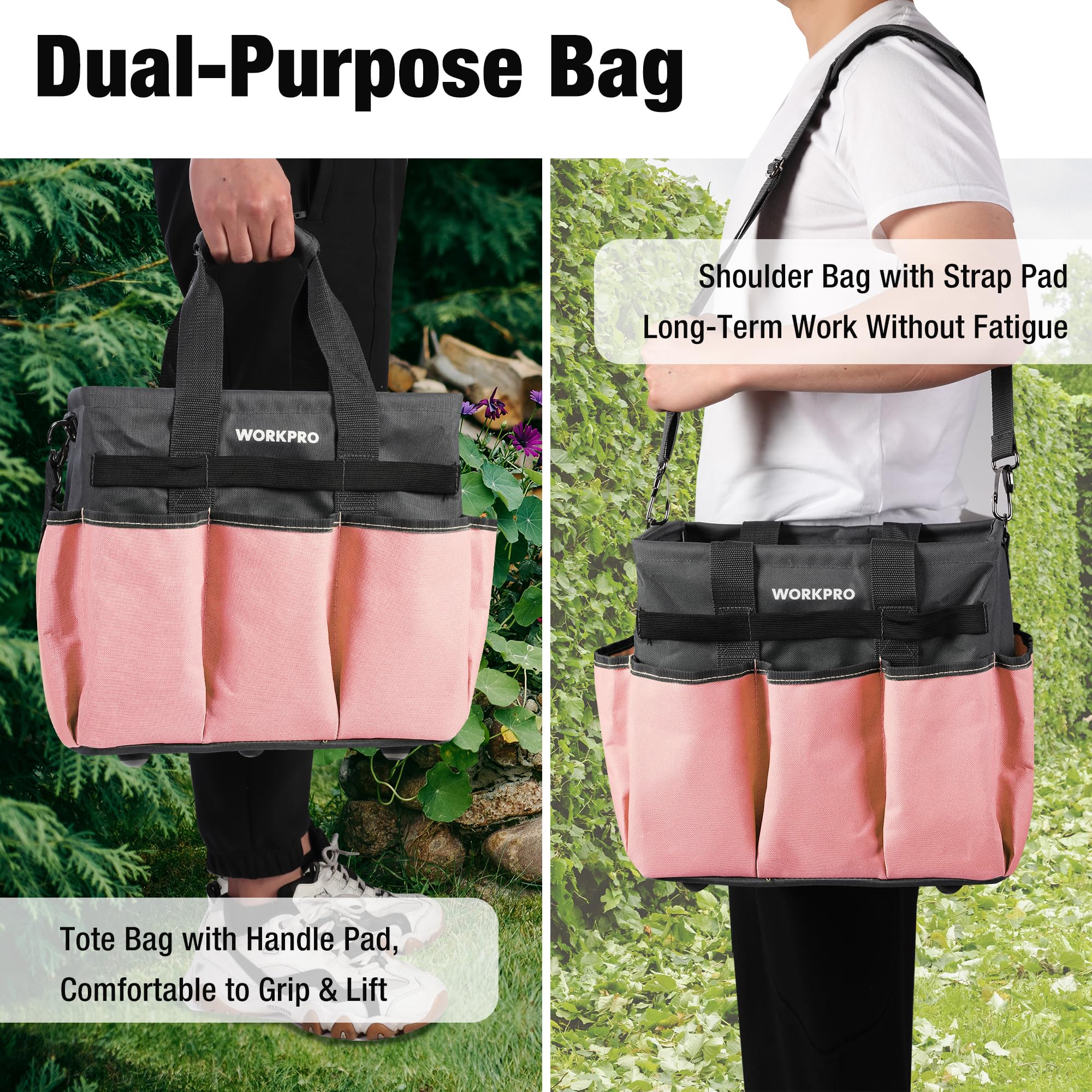 Foto 7 pulgar | Bolsa Para Herramientas De Jardín Workpro Heavy Duty Con 10 Bolsillos, Color Rosa - Venta Internacional.